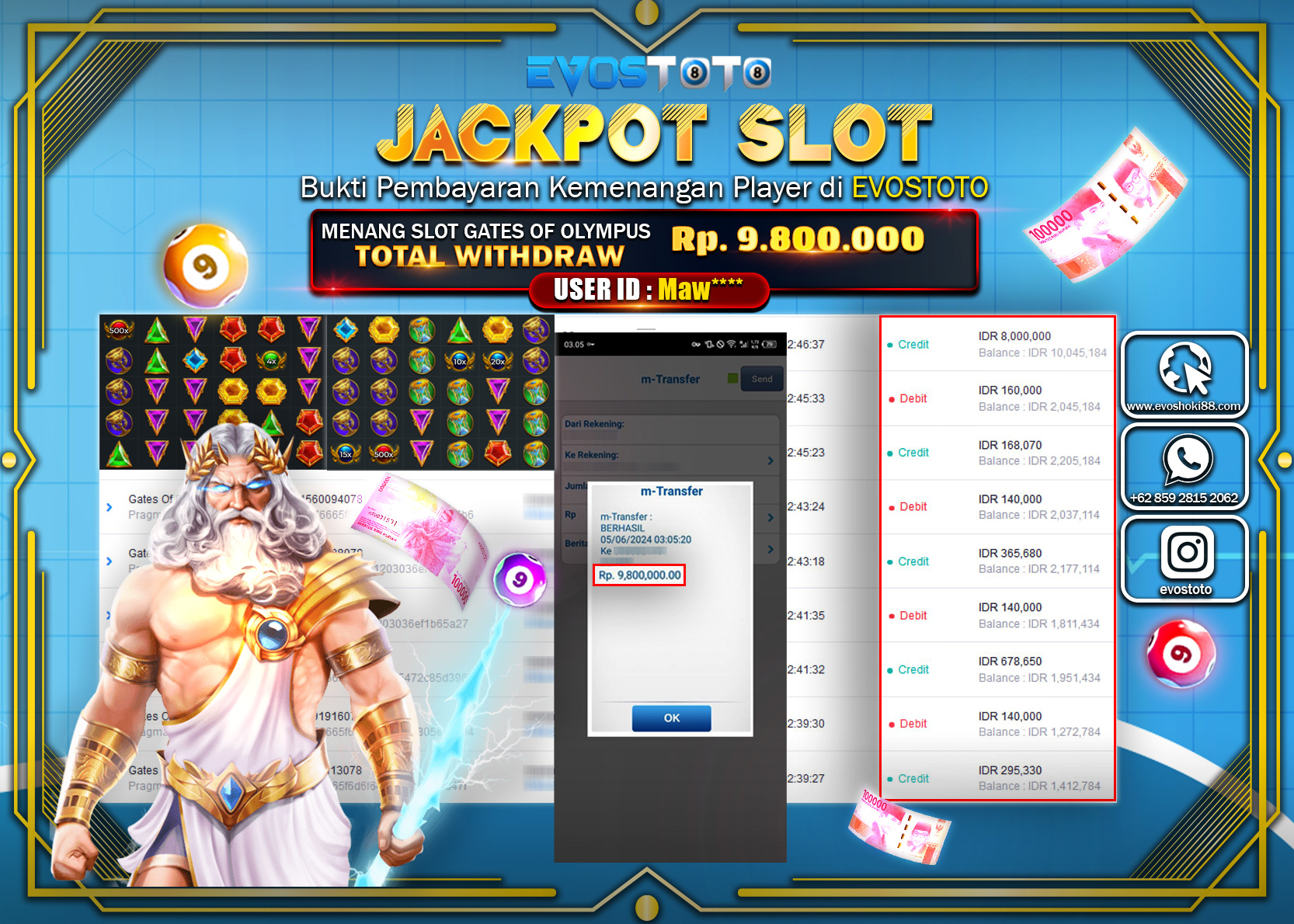 PEMBAYARAN JACKPOT SLOT GATES OF OLYMPUS 9.800.000 DI BAYAR LANGSUNG !
