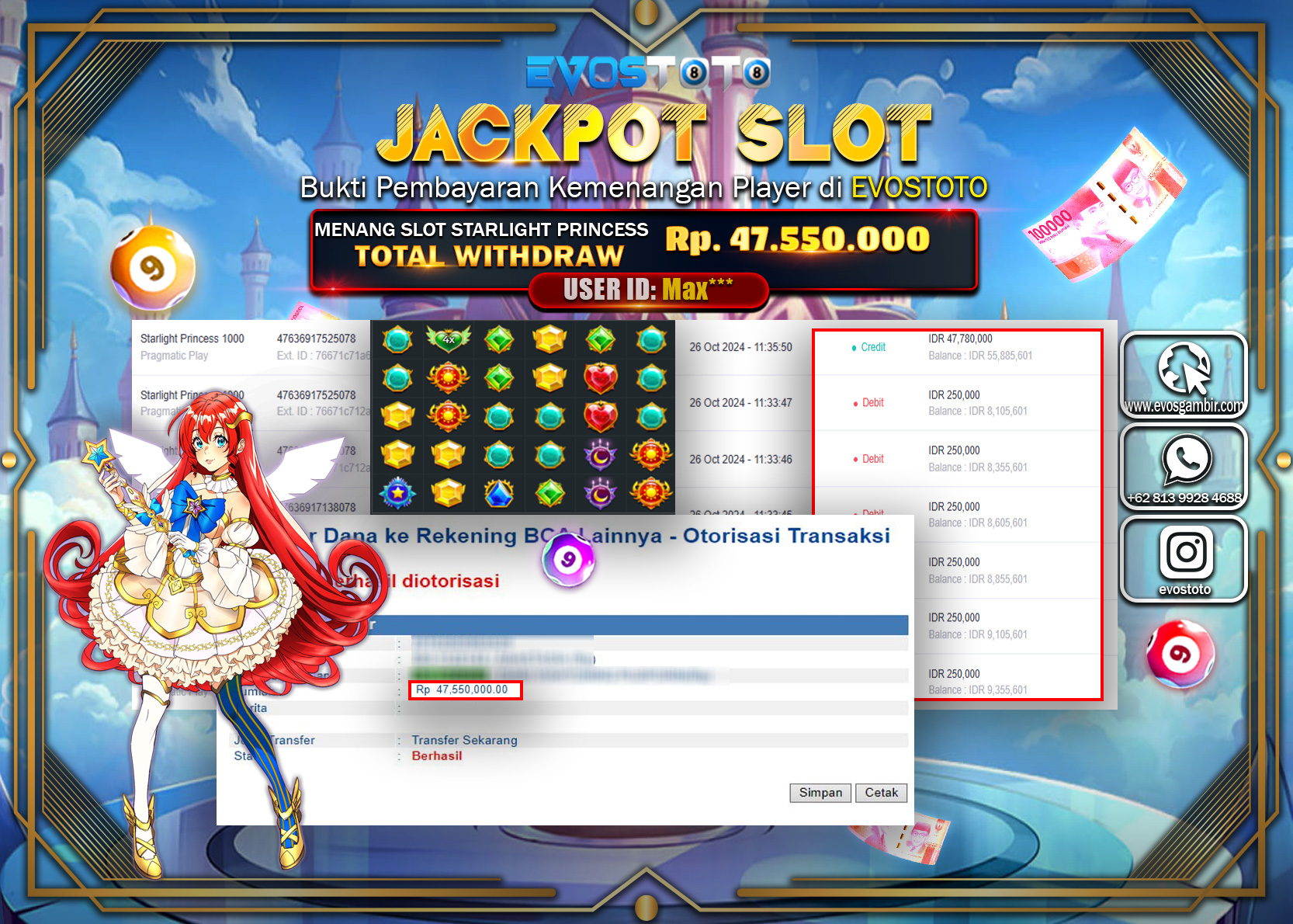 PEMBAYARAN JACKPOT SLOT STARLIGHT PRINCES 47.550.000 DI BAYAR LANGSUNG !
