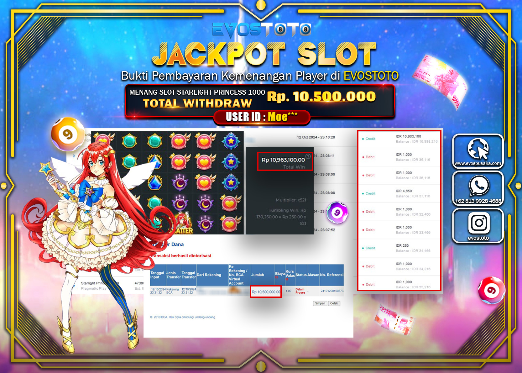PEMBAYARAN JACKPOT SLOT STARLIGHT PRINCES 1000 10.500.000 DI BAYAR LANGSUNG !