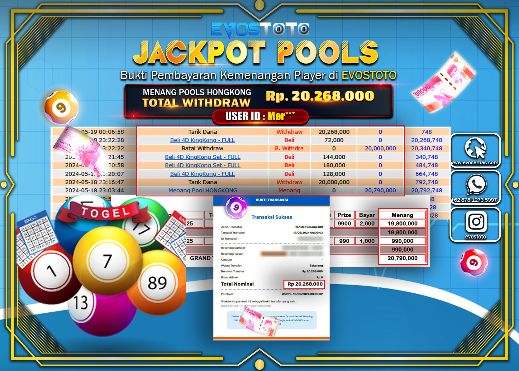 PEMBAYARAN JACKPOT TOGEL PASARAN HONGKONG 20.268.000 DI BAYAR LANGSUNG !