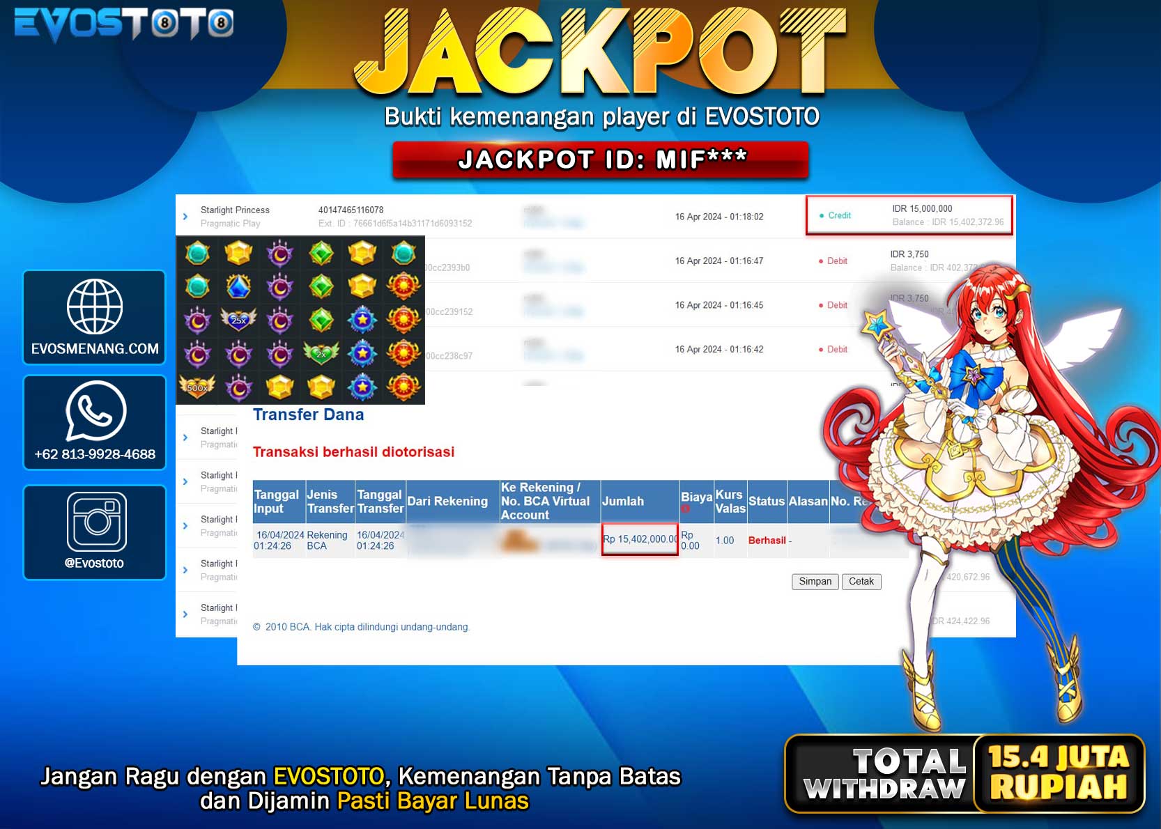 PEMBAYARAN JACKPOT SLOT STARLIGHT PRINCESS 15.400.000 DI BAYAR LANGSUNG !