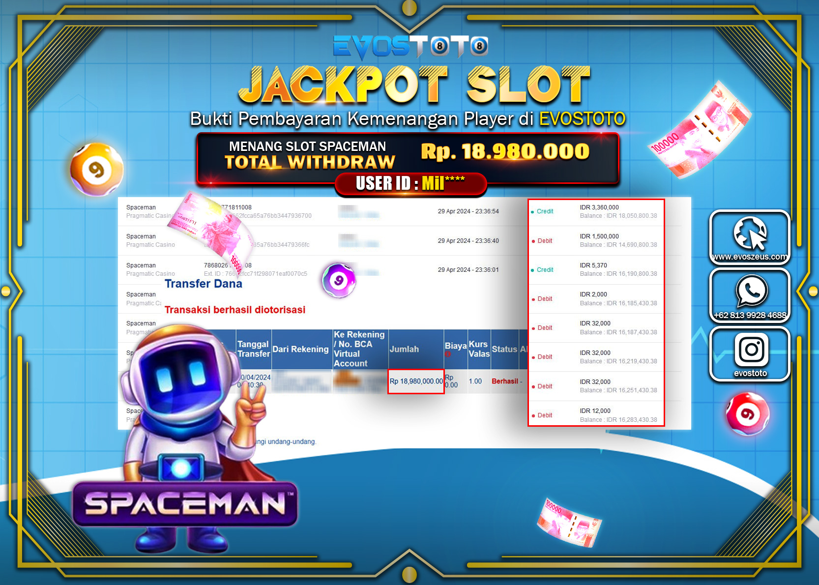 PEMBAYARAN JACKPOT SPACEMAN 18.980.000 DI BAYAR LANGSUNG !