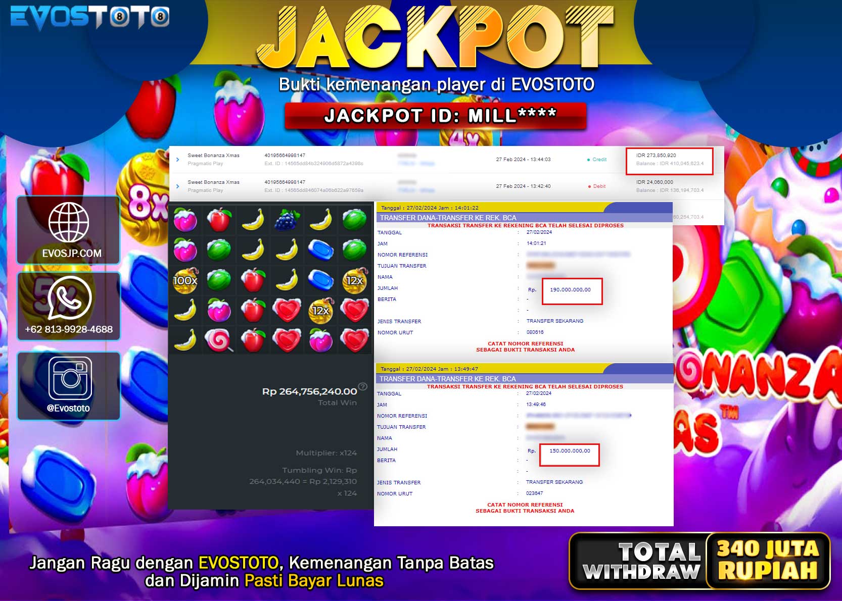 PEMBAYARAN JACKPOT SLOT SWEET BONANZA XMAS  340.000.000 DI BAYAR LANGSUNG !