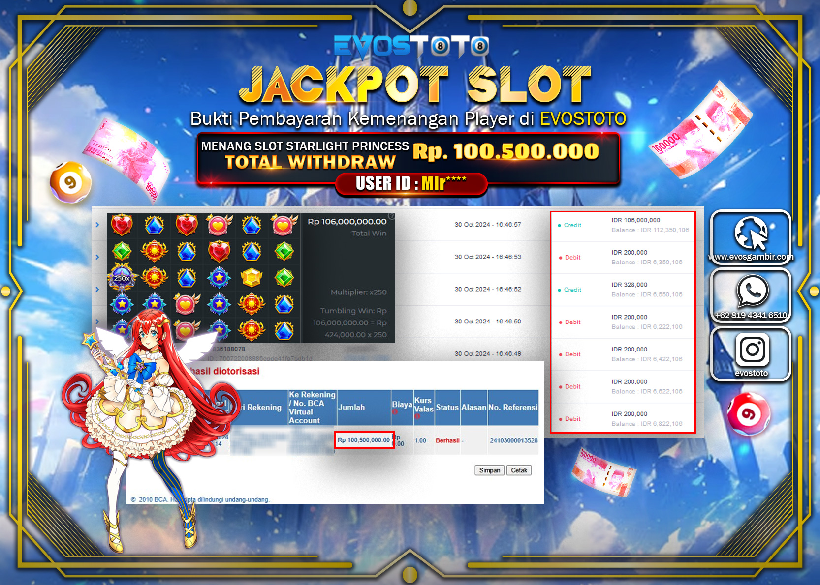 PEMBAYARAN JACKPOT SLOT STARLIGHT PRINCESS 100.500.000 DI BAYAR LANGSUNG !