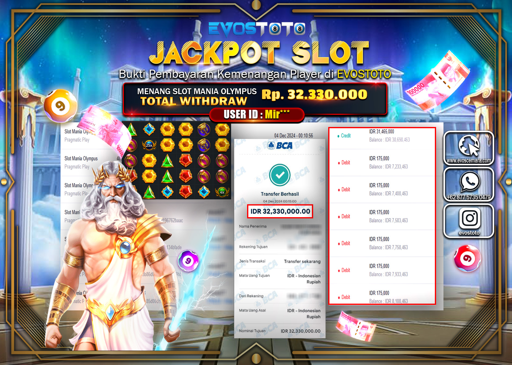 PEMBAYARAN JACKPOT SLOT MANIA OLYMPUS 32.330.000 DI BAYAR LANGSUNG !
