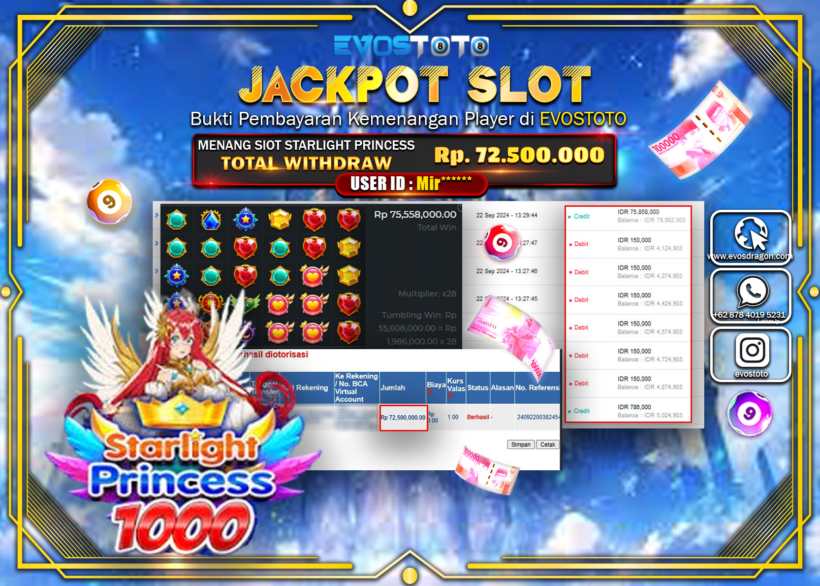 PEMBAYARAN JACKPOT SLOT STARLIGHT PRINCES 1000 75.500.000 DI BAYAR LANGSUNG !