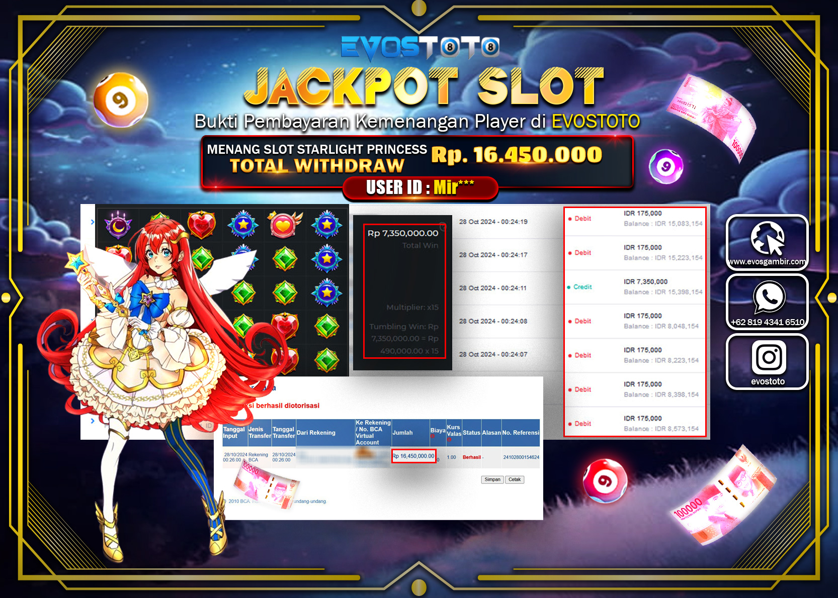 PEMBAYARAN JACKPOT SLOT STARLIGHT PRINCESS  16.450.000 DI BAYAR LANGSUNG !