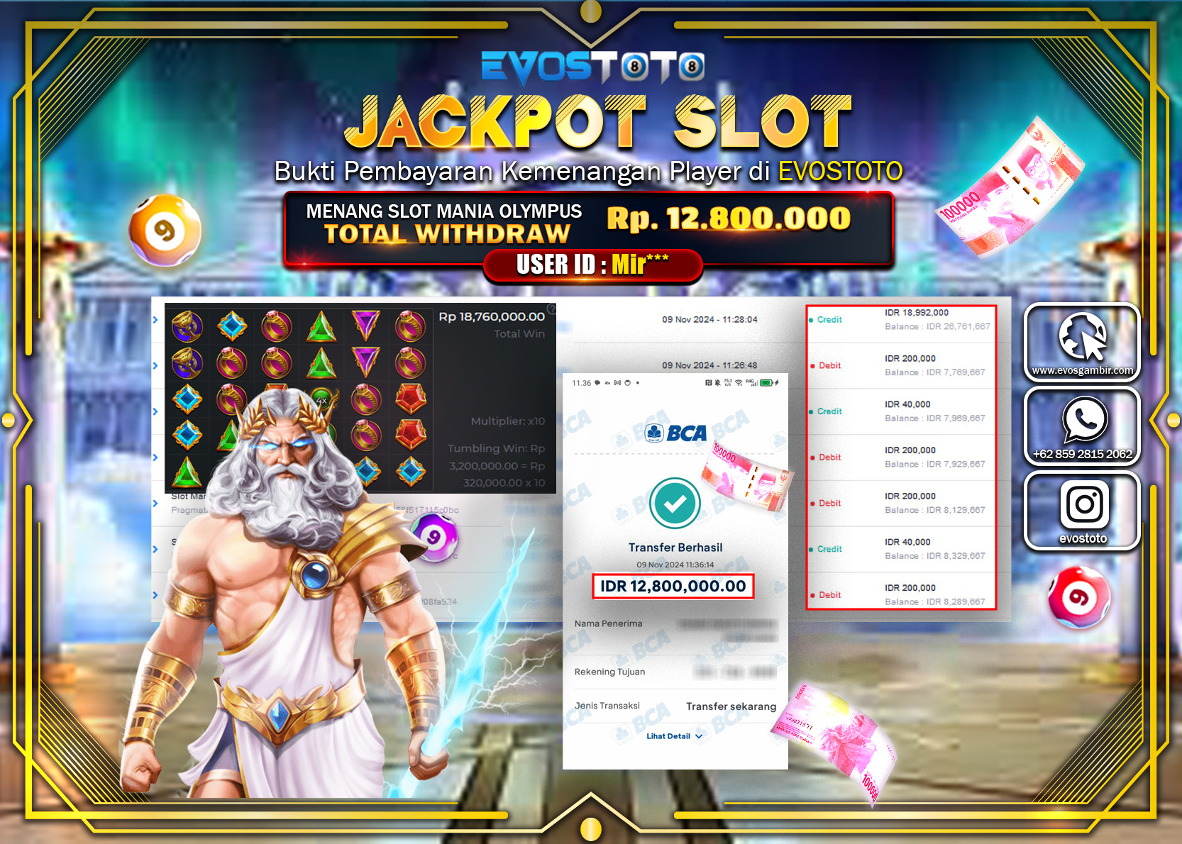 PEMBAYARAN JACKPOT SLOT MANIA OLYMPUS 1000 12.800.000 DI BAYAR LANGSUNG !