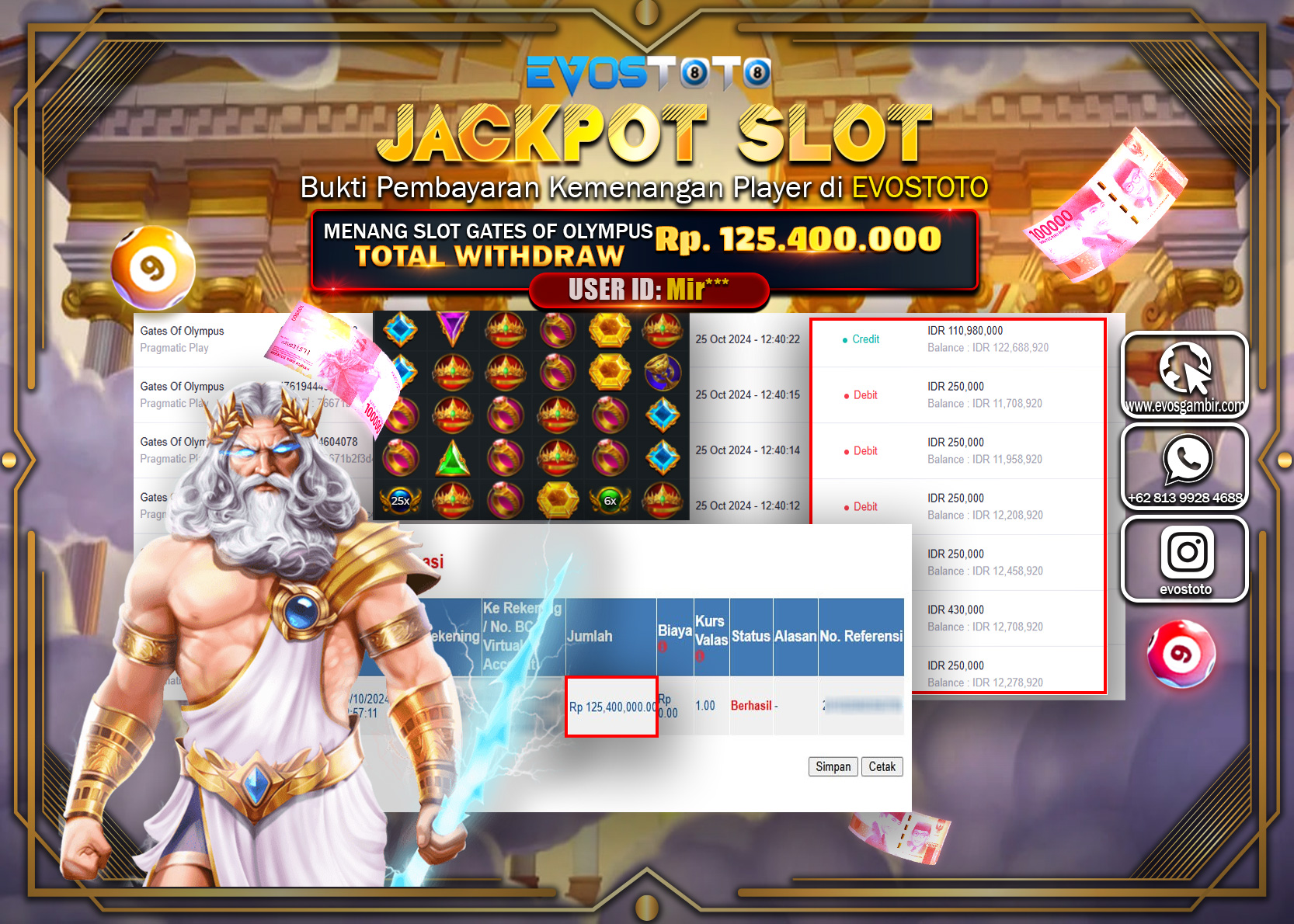 PEMBAYARAN JACKPOT SLOT GATE OF OLYMPUS 125.400.000 DI BAYAR LANGSUNG !