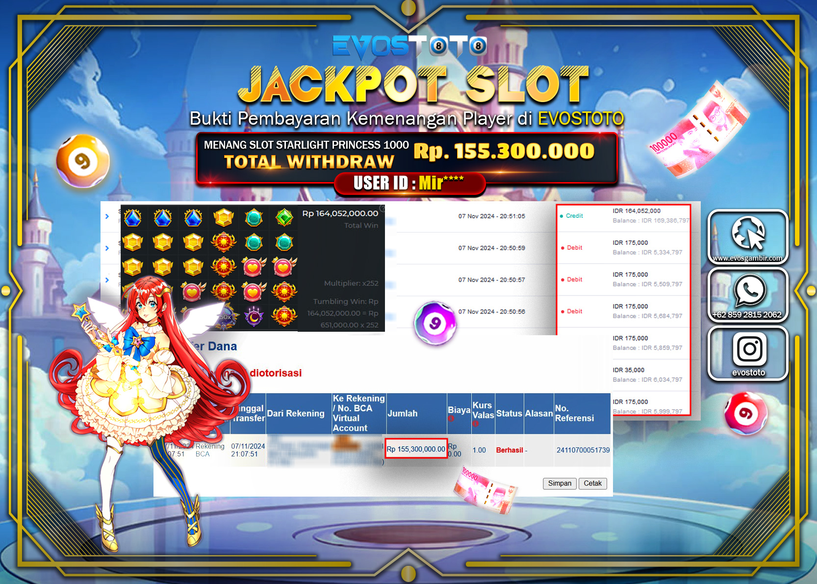 PEMBAYARAN JACKPOT SLOT STARLIGHT PRINCESS 1000 155.300.000 DI BAYAR LANGSUNG !
