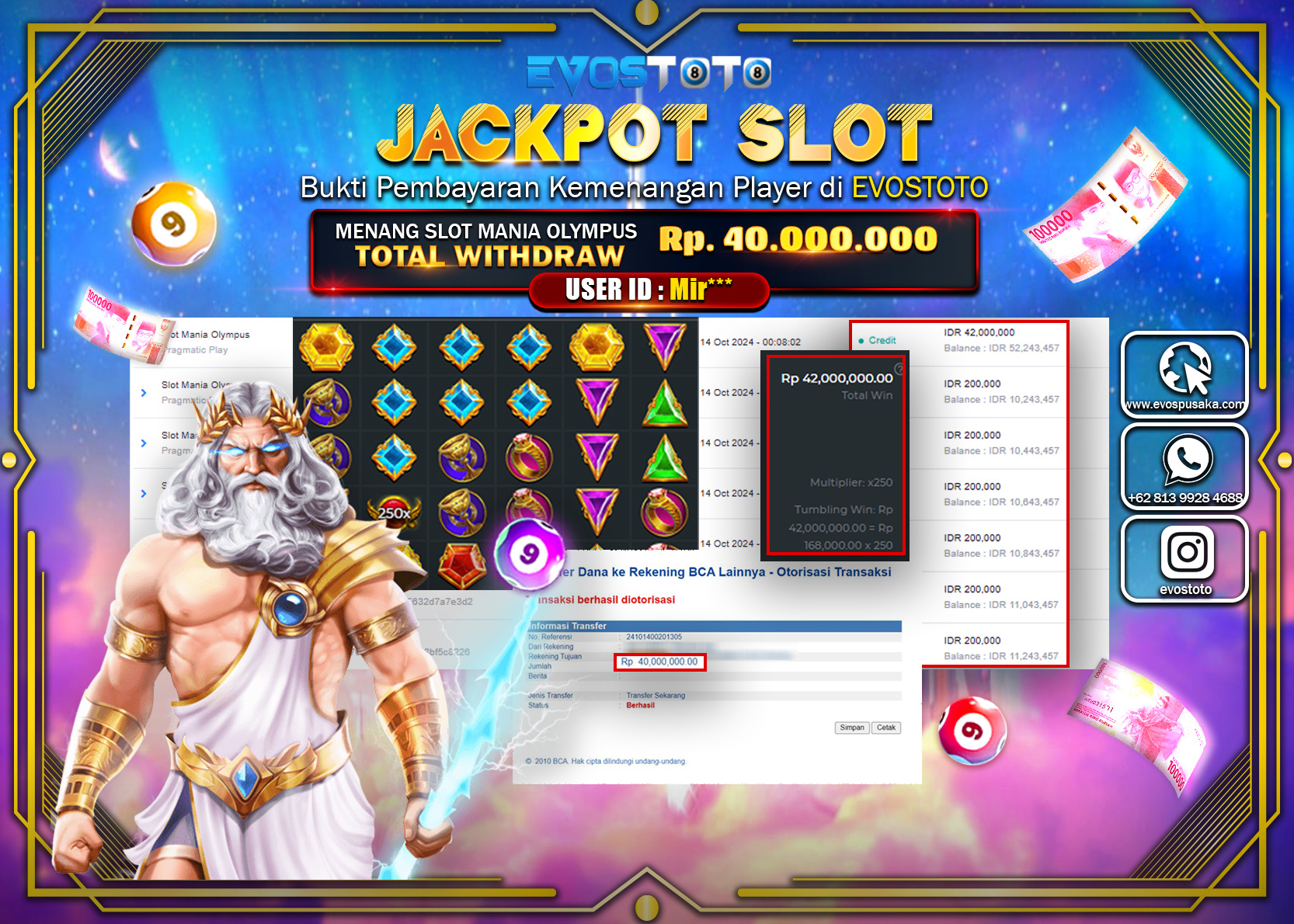 PEMBAYARAN JACKPOT SLOT MANIA OLYMPUS  40.000.000 DI BAYAR LANGSUNG !