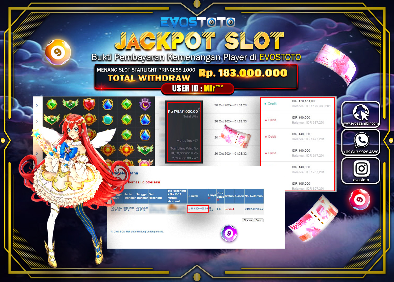 PEMBAYARAN JACKPOT SLOT STARLIGHT PRINCES 1000 183.000.000 DI BAYAR LANGSUNG !