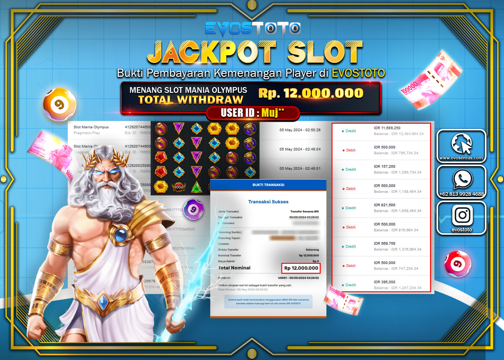 PEMBAYARAN JACKPOT SLOT MANIA OLYMPUS 12.000.000 DI BAYAR LANGSUNG !
