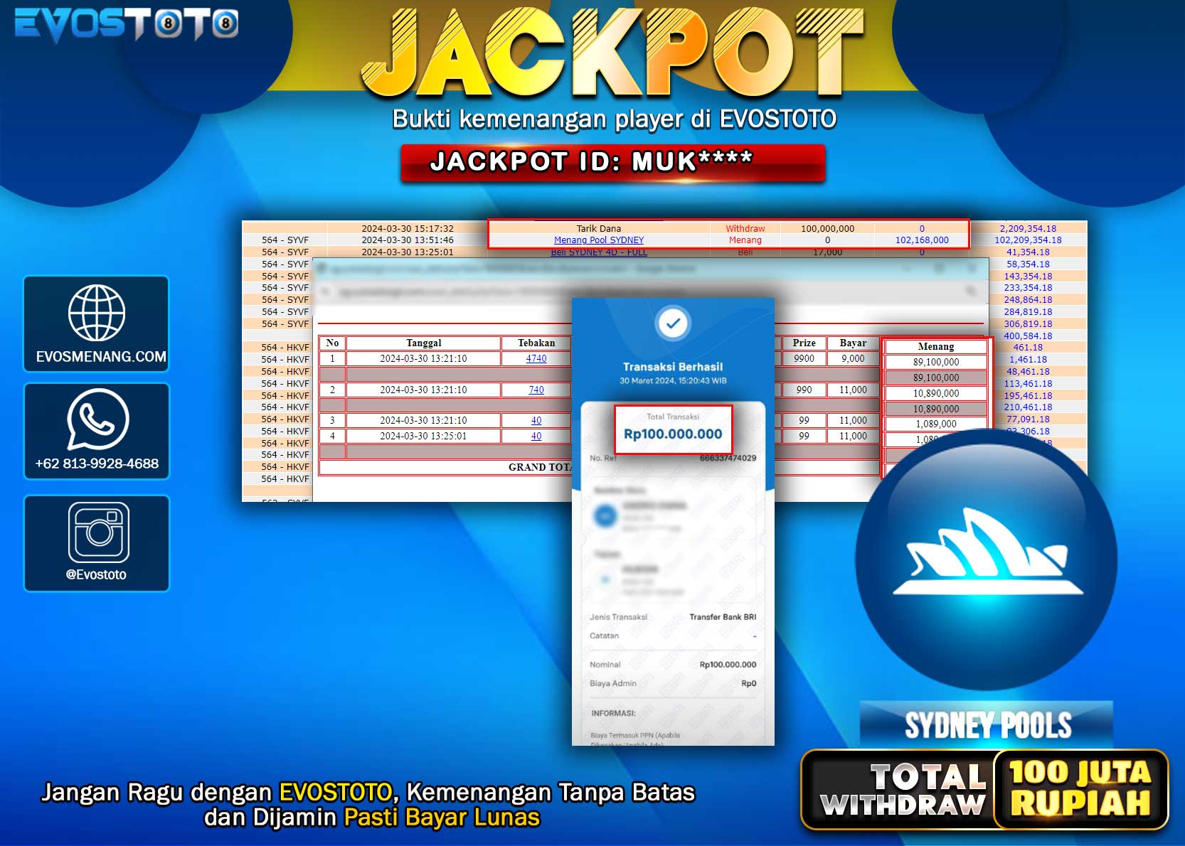 PEMBAYARAN JACKPOT POOL SYDNEY 100.000.000 DI BAYAR LANGSUNG !