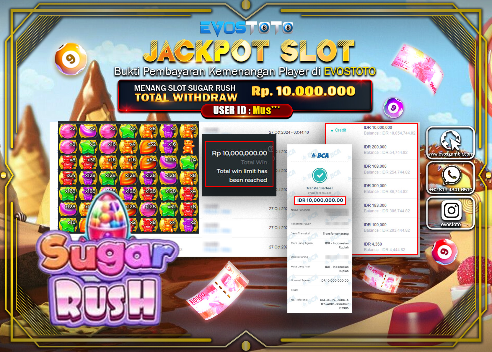 PEMBAYARAN JACKPOT SLOT SUGAR RUSH  10.000.000 DI BAYAR LANGSUNG !