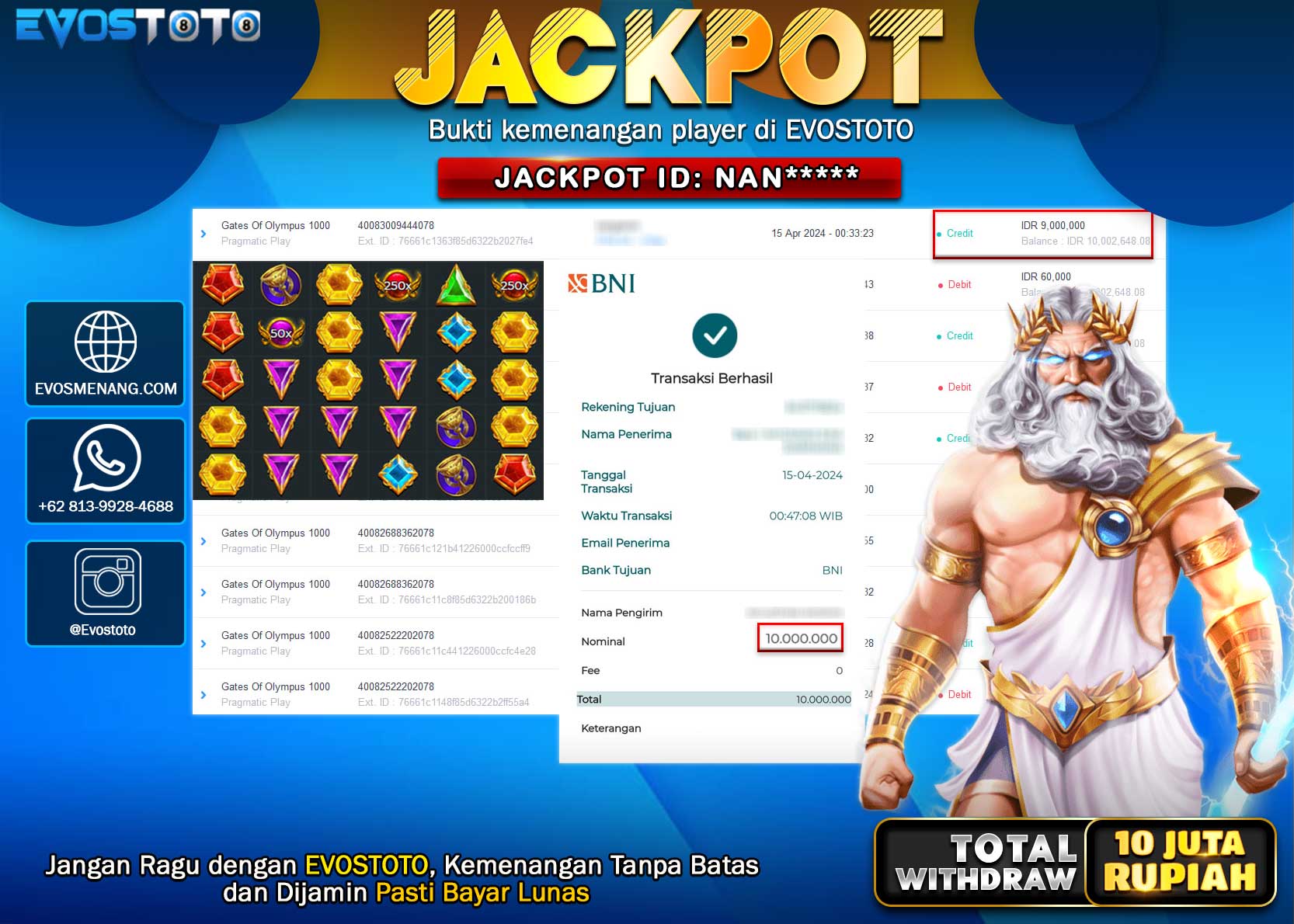 PEMBAYARAN JACKPOT SLOT GATES OF OLYMPUS 1000 10.000.000 DI BAYAR LANGSUNG !