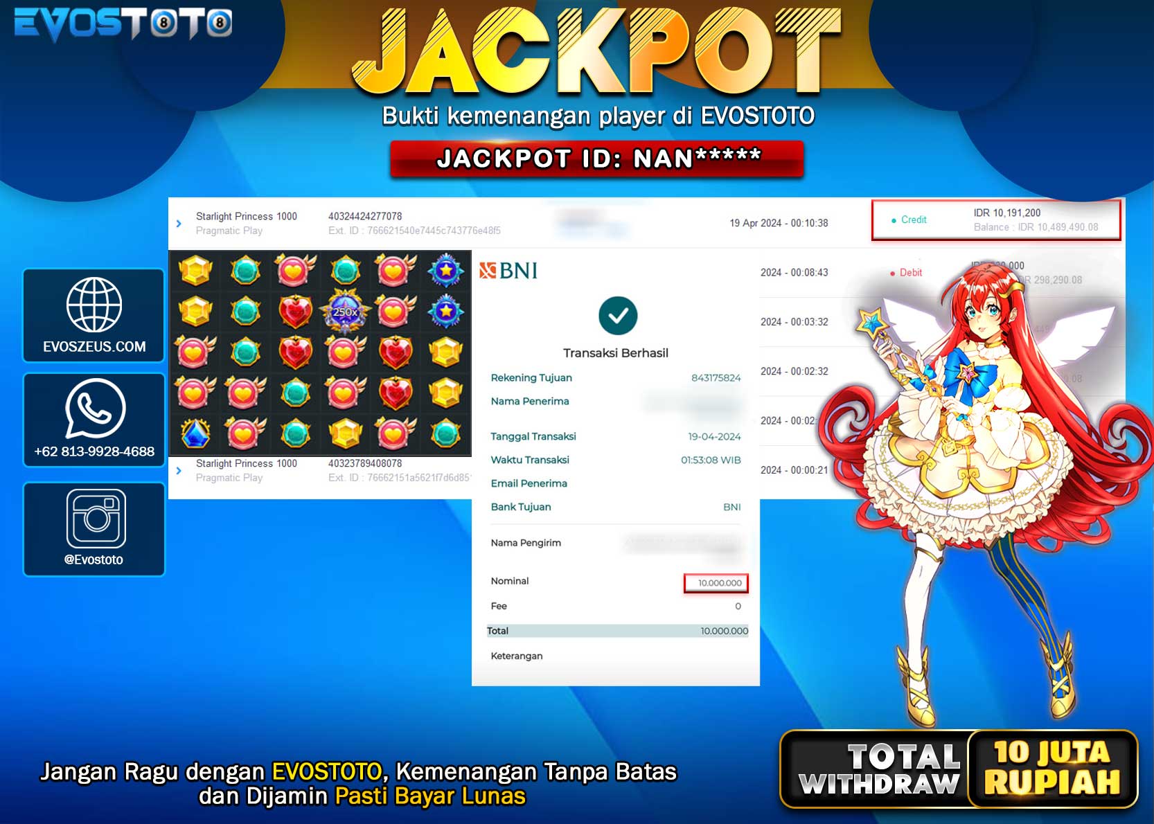 PEMBAYARAN JACKPOT SLOT STARLIGHT PRINCESS 1000 10.000.000 DI BAYAR LANGSUNG !