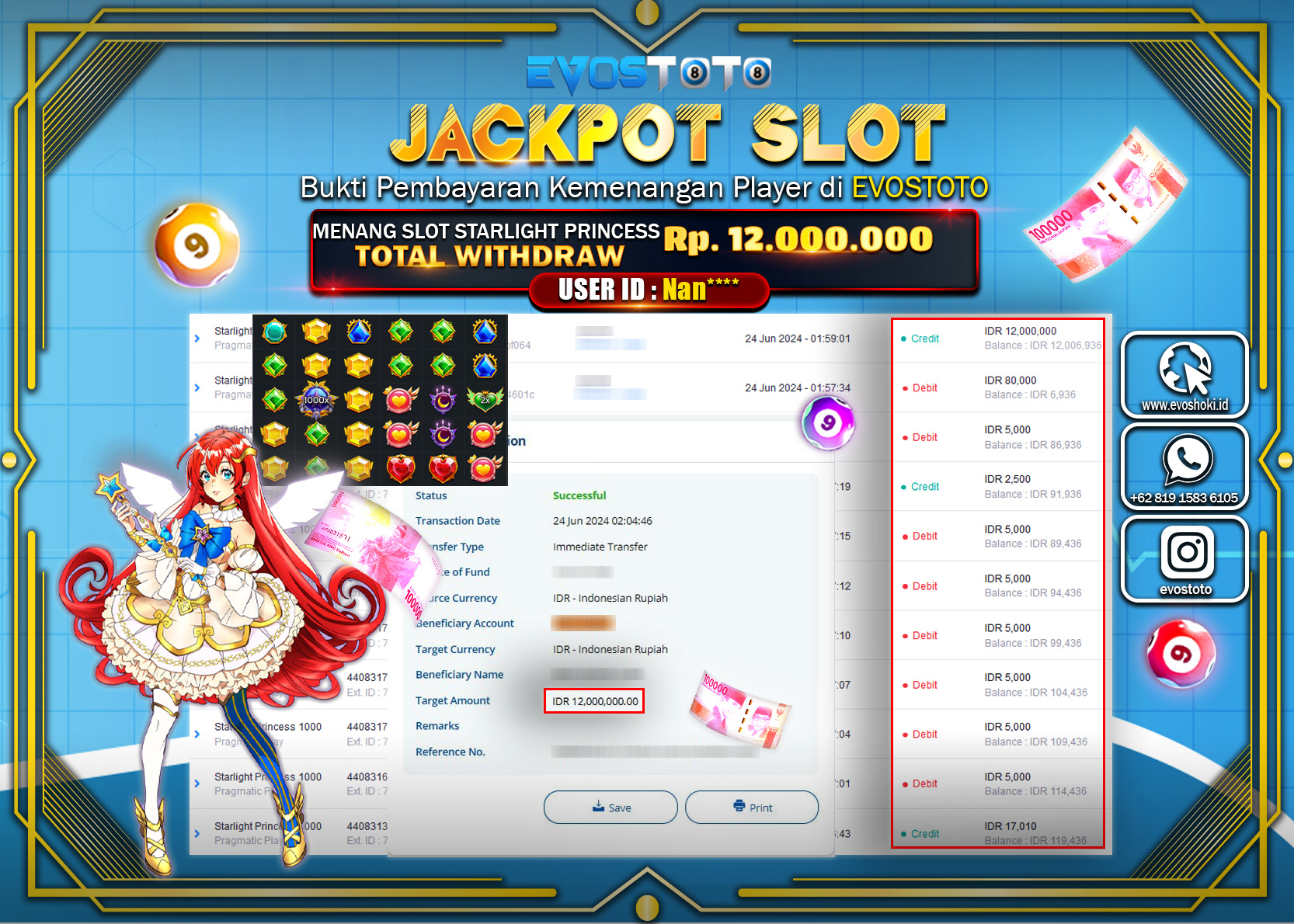 PEMBAYARAN JACKPOT SLOT STARLIGHT PRINCESS 1000 12.000.000 DI BAYAR LANGSUNG !