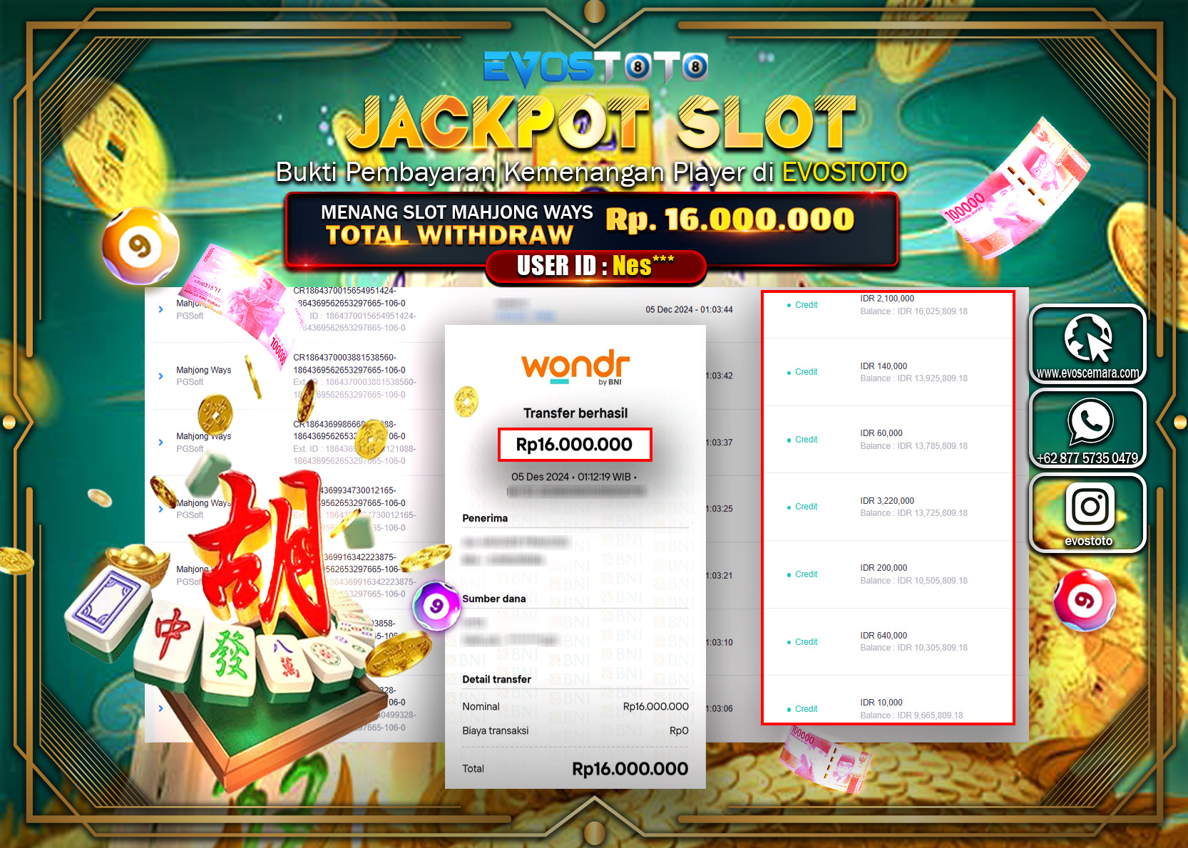 PEMBAYARAN JACKPOT SLOT MAHJJONG WAYS 16.000.000 DI BAYAR LANGSUNG !