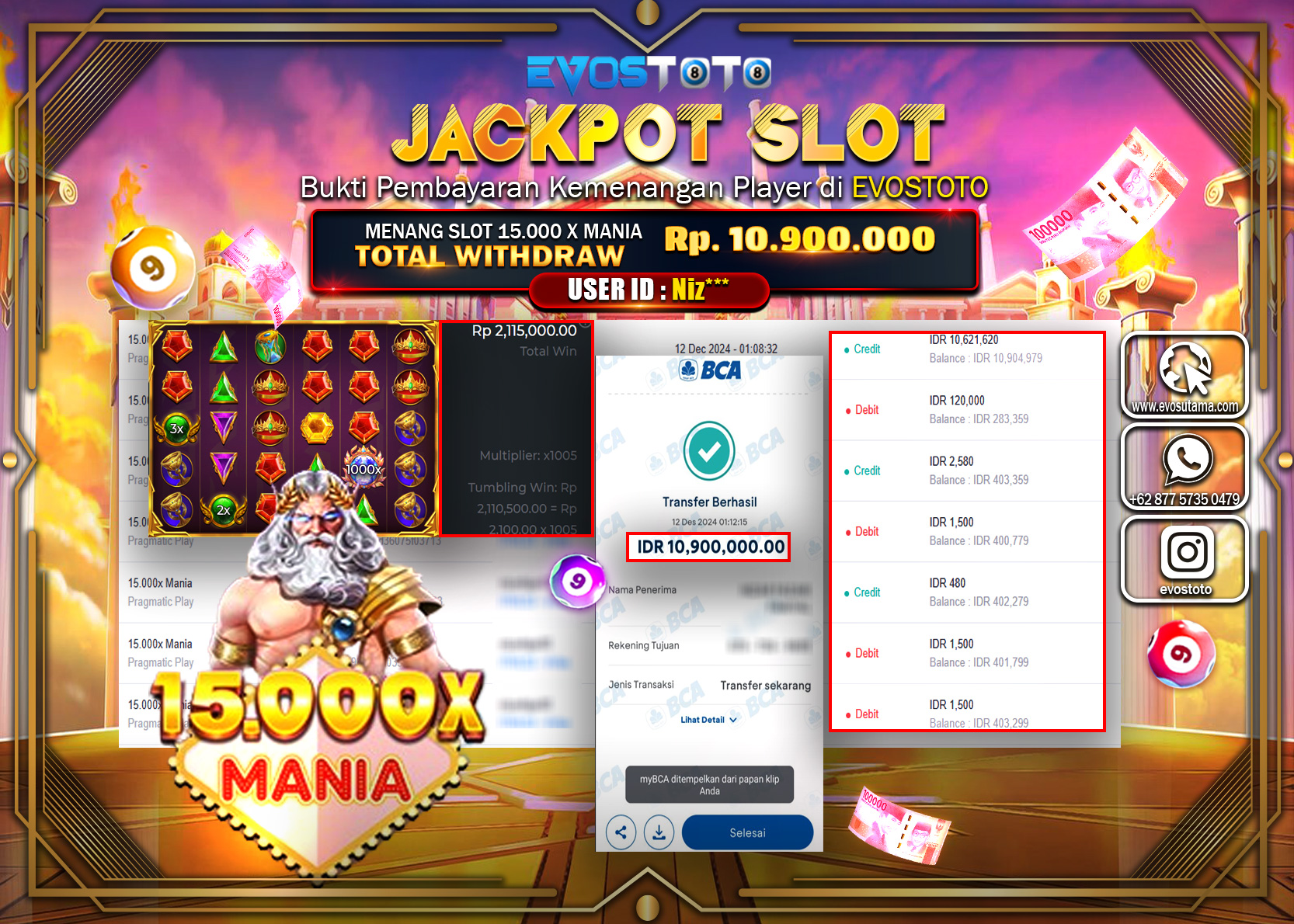 PEMBAYARAN JACKPOT SLOT 15.000X MANIA Rp.10.900.000  DI BAYAR LANGSUNG !