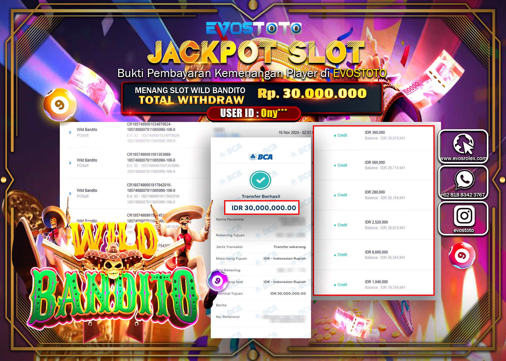 PEMBAYARAN JACKPOT WILD BANDITO 30.000.000 DI BAYAR LANGSUNG !