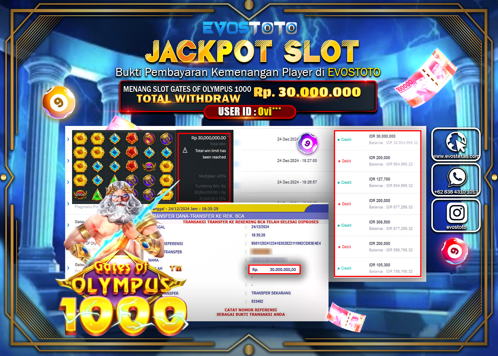 PEMBAYARAN JACKPOT SLOT GATES OF OLYMPUS 1000 Rp.30.000.000 DI BAYAR LANGSUNG !