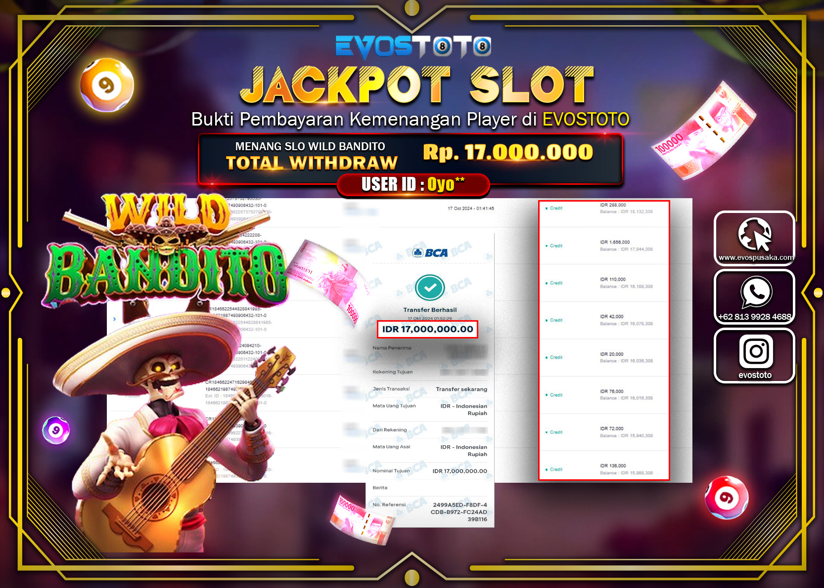 PEMBAYARAN JACKPOT SLOT WILD BANDITO 17.000.000 DI BAYAR LANGSUNG !