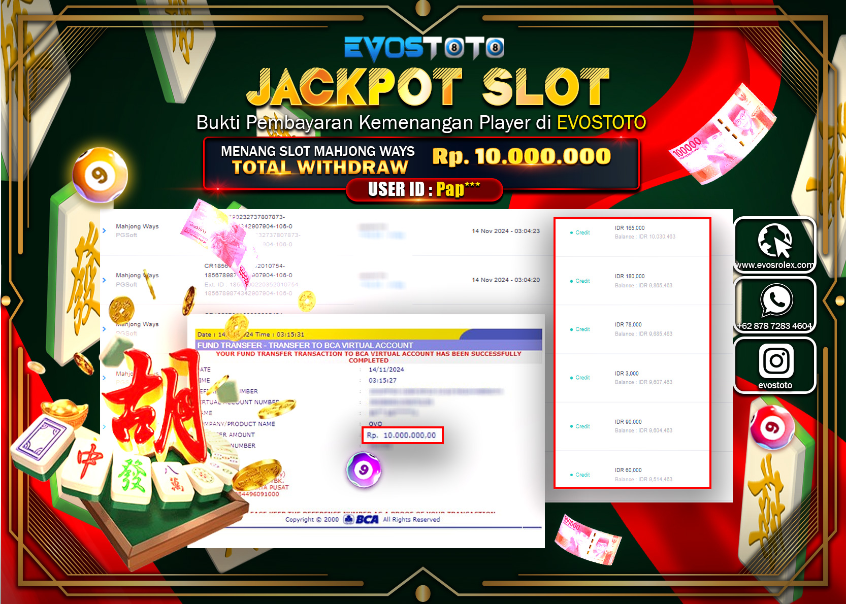 PEMBAYARAN JACKPOT SLOT MAHJONG WAYS 10.000.000 DI BAYAR LANGSUNG !