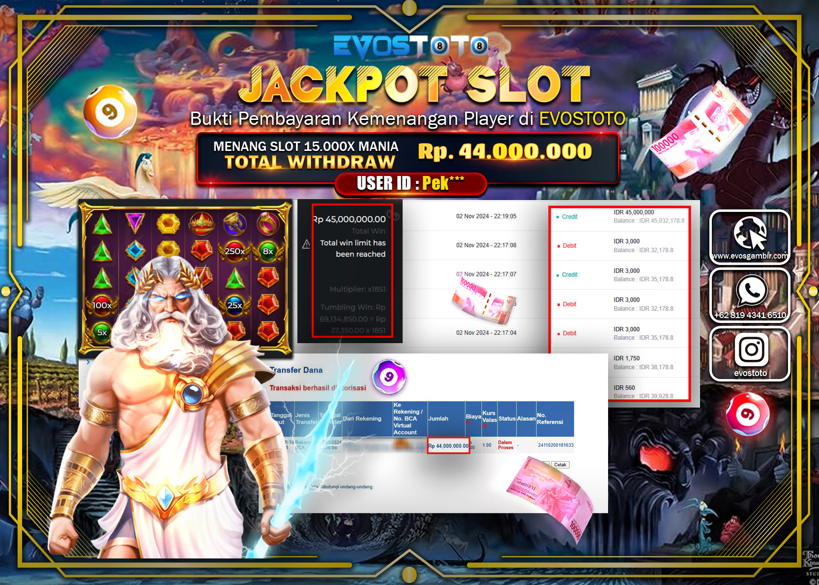 PEMBAYARAN JACKPOT SLOT 15.000X MANIA  44.000.000 DI BAYAR LANGSUNG !