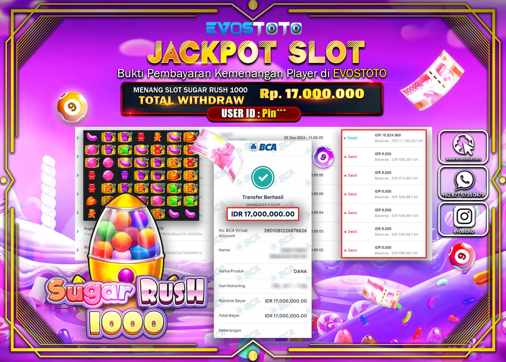PEMBAYARAN JACKPOT SLOT SUGAR RUSH 1000 Rp17.000.000 DI BAYAR LANGSUNG !
