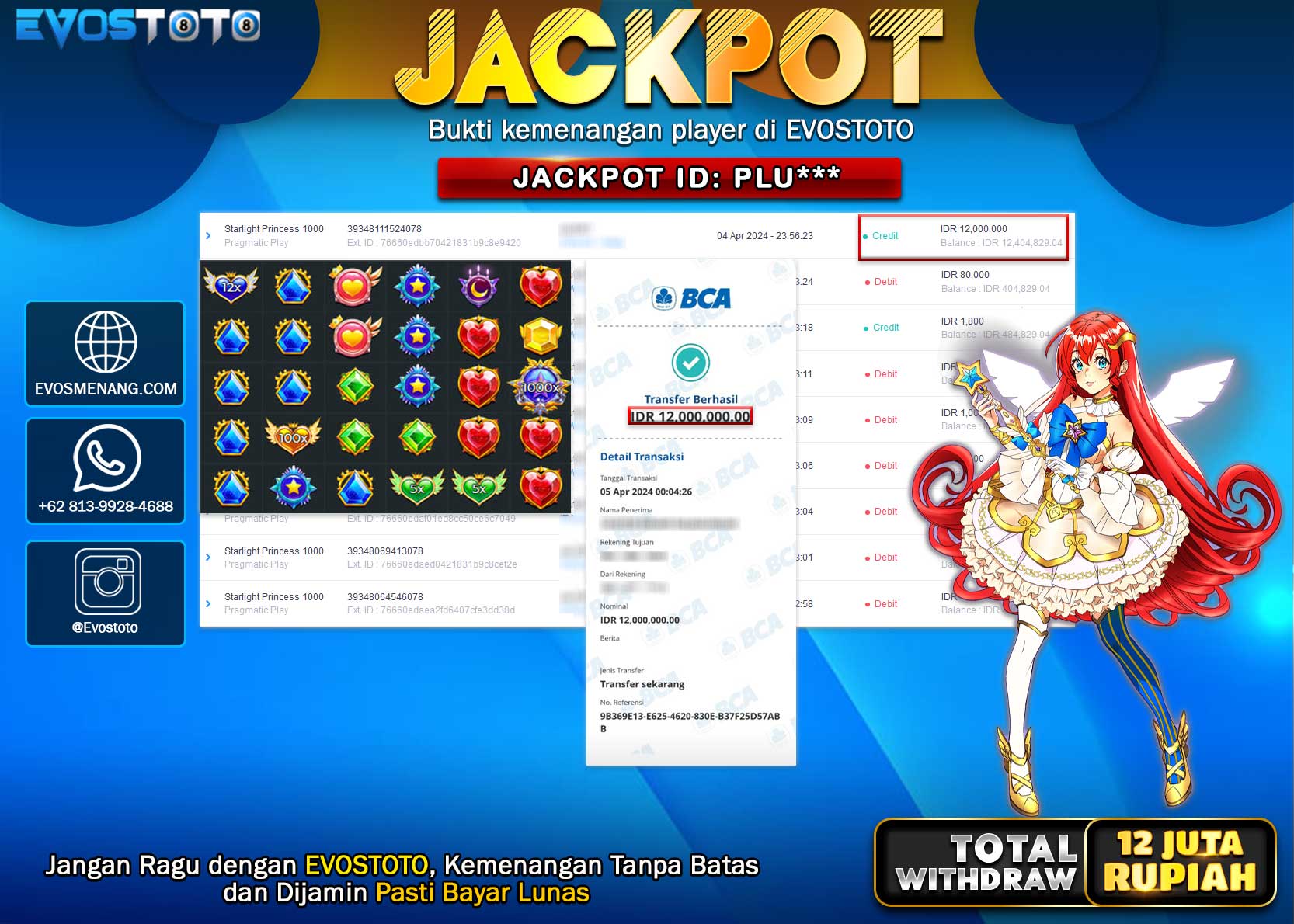 PEMBAYARAN JACKPOT SLOT STARLIGHT PRINCESS 1000 12.000.000 DI BAYAR LANGSUNG !