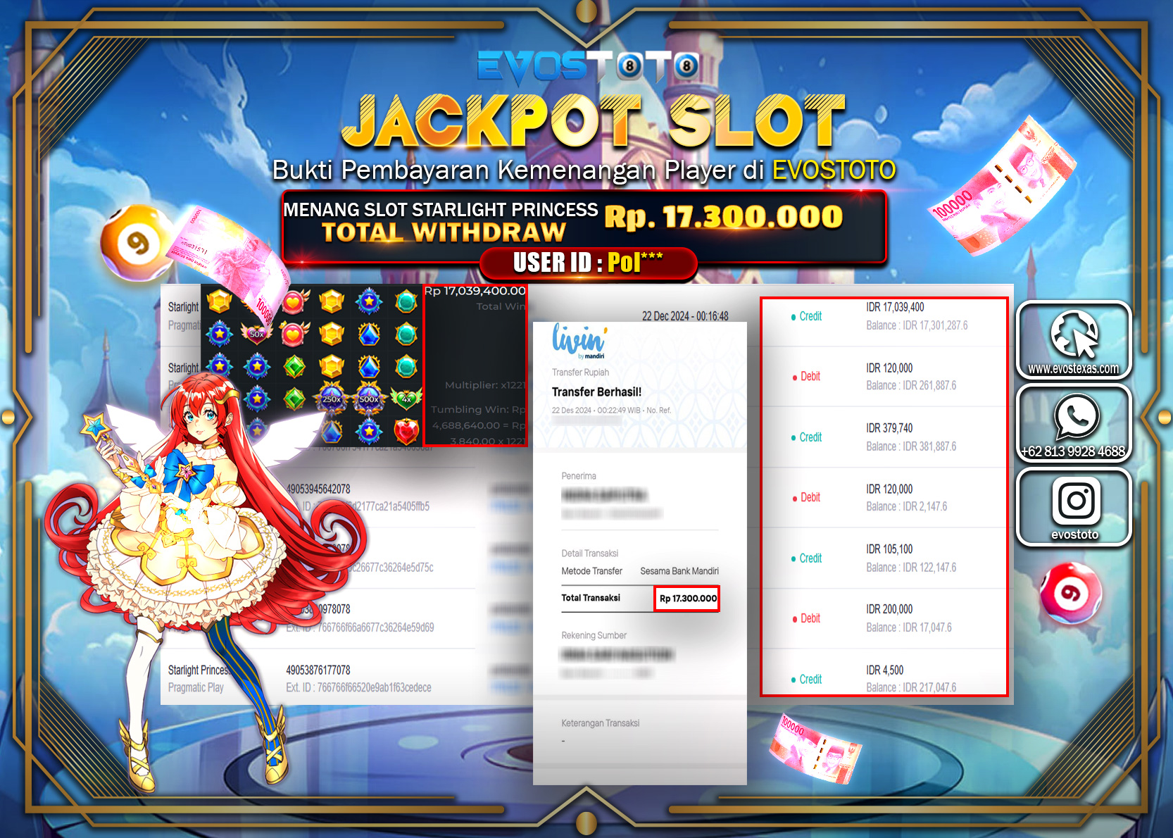 PEMBAYARAN JACKPOT SLOT STARLIGHT PRINCESS 1000 Rp.17.300.000 DI BAYAR LANGSUNG !