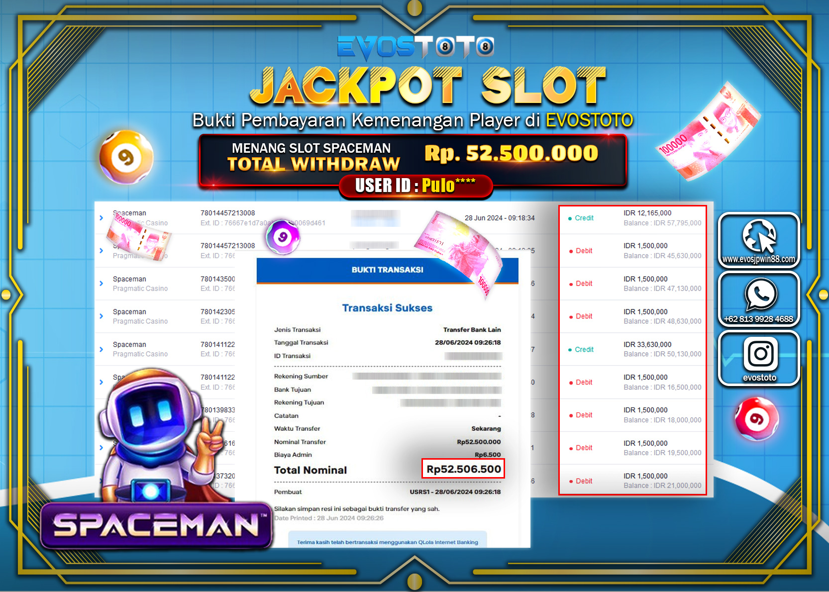 PEMBAYARAN JACKPOT SLOT SPACEMAN 52.500.000 DI BAYAR LANGSUNG !