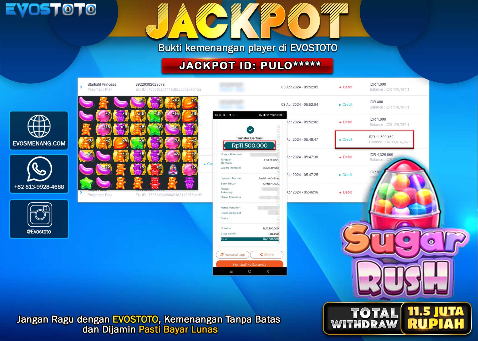 PEMBAYARAN JACKPOT SLOT SUGAR RUSH 11.500.000 DI BAYAR LANGSUNG !