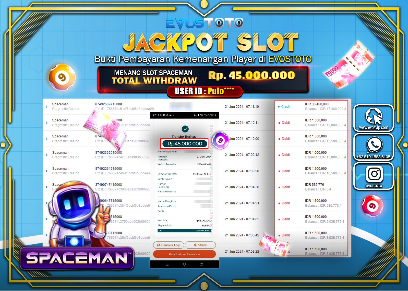 PEMBAYARAN JACKPOT SLOT SPACEMAN 45.000.000 DI BAYAR LANGSUNG !