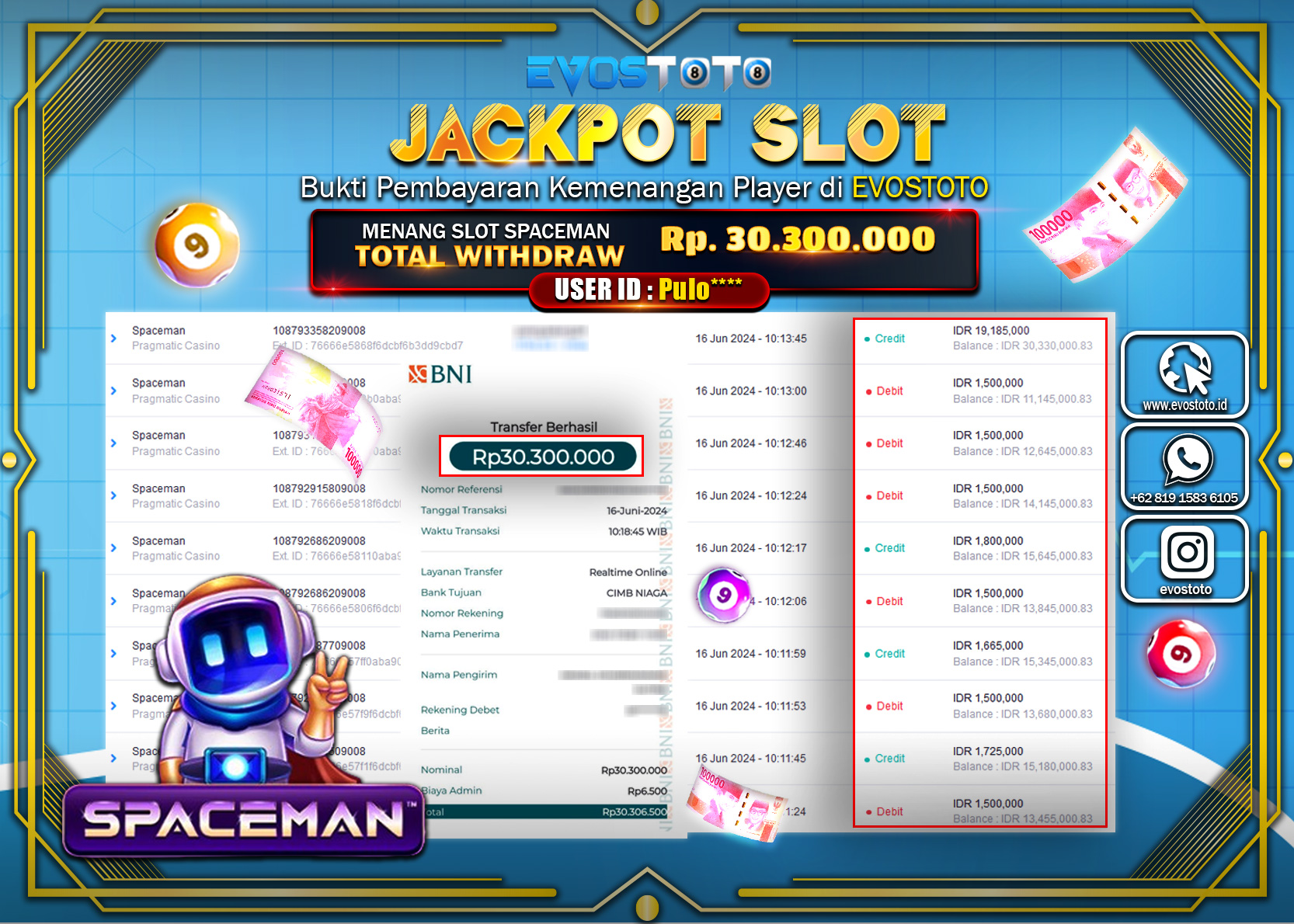 PEMBAYARAN JACKPOT SLOT SPACEMAN 30.300.000 DI BAYAR LANGSUNG !