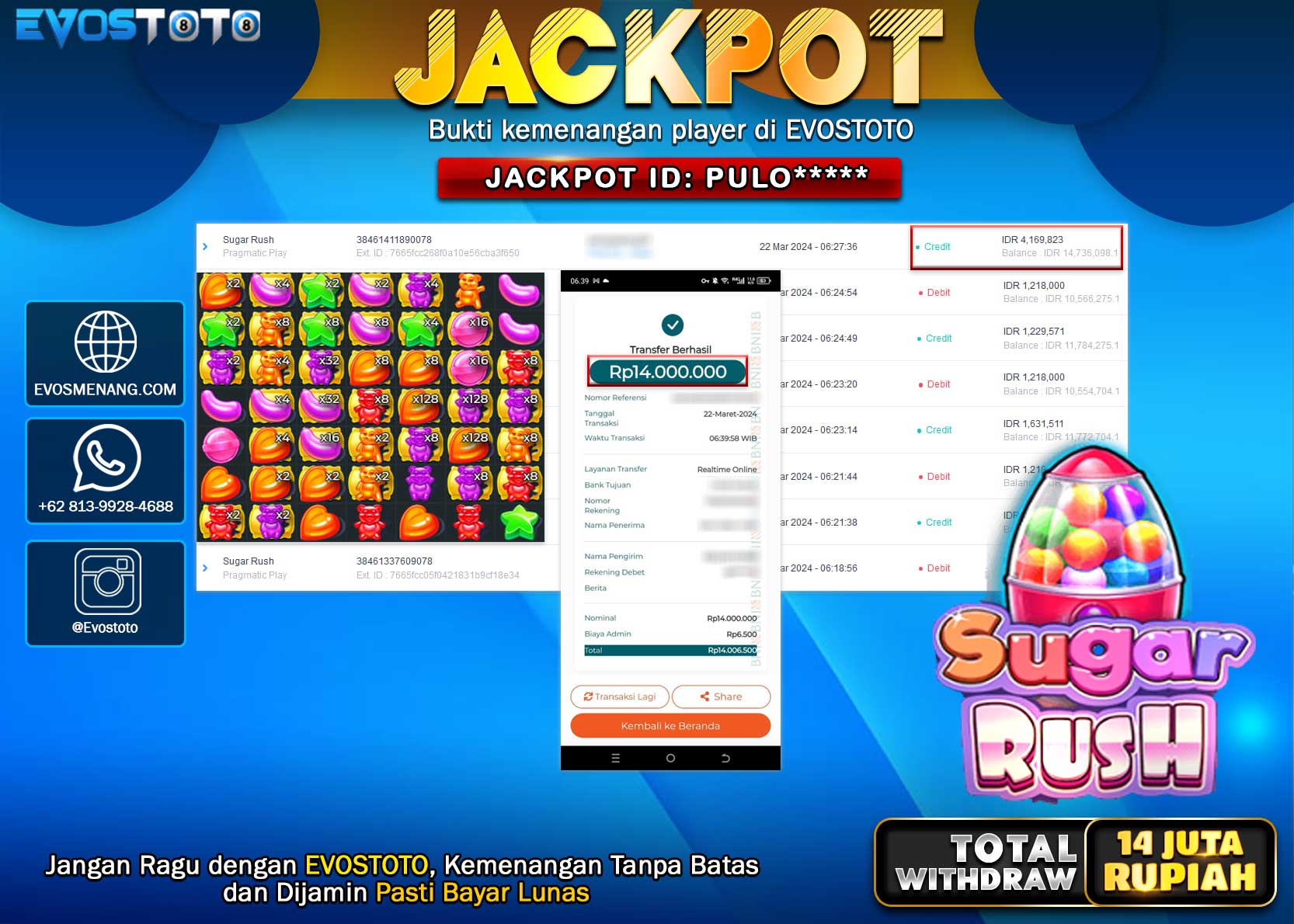PEMBAYARAN JACKPOT SLOT SUGAR RUSH 14.000.000 DI BAYAR LANGSUNG !