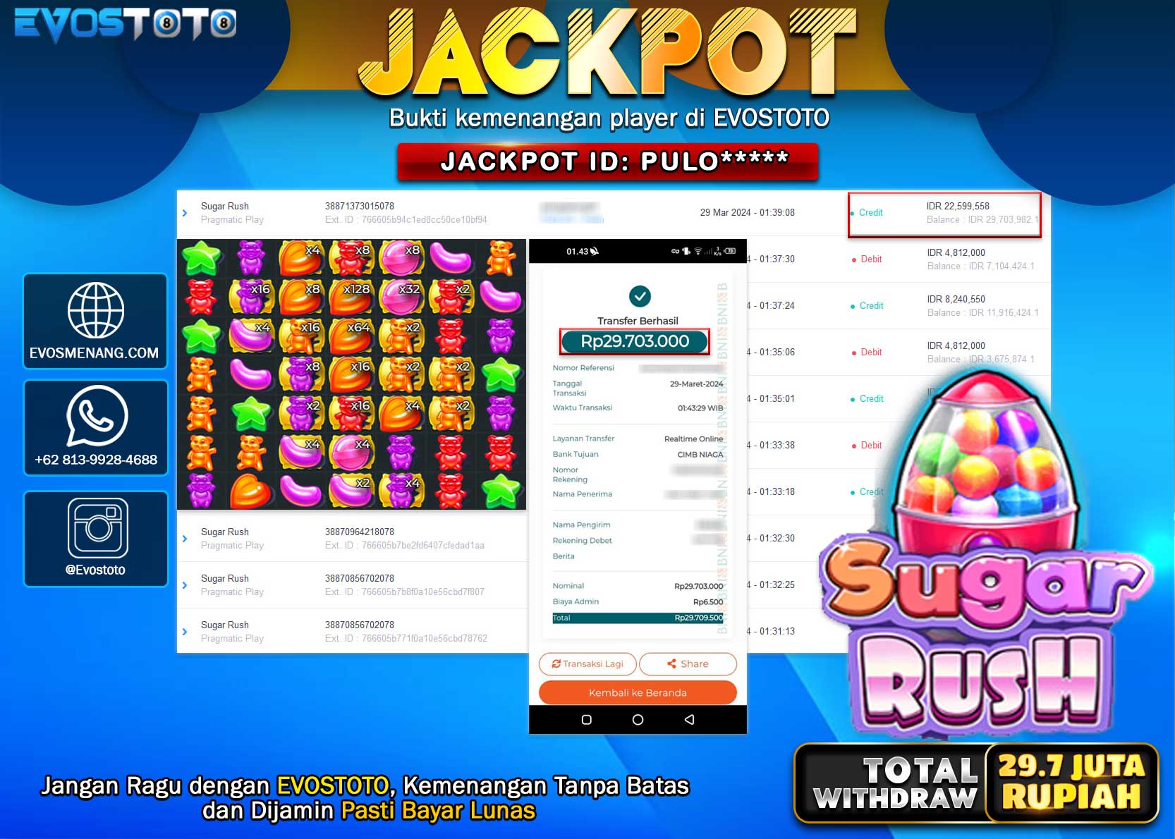 PEMBAYARAN JACKPOT SLOT SUGAR RUSH 29.703.000 DI BAYAR LANGSUNG !