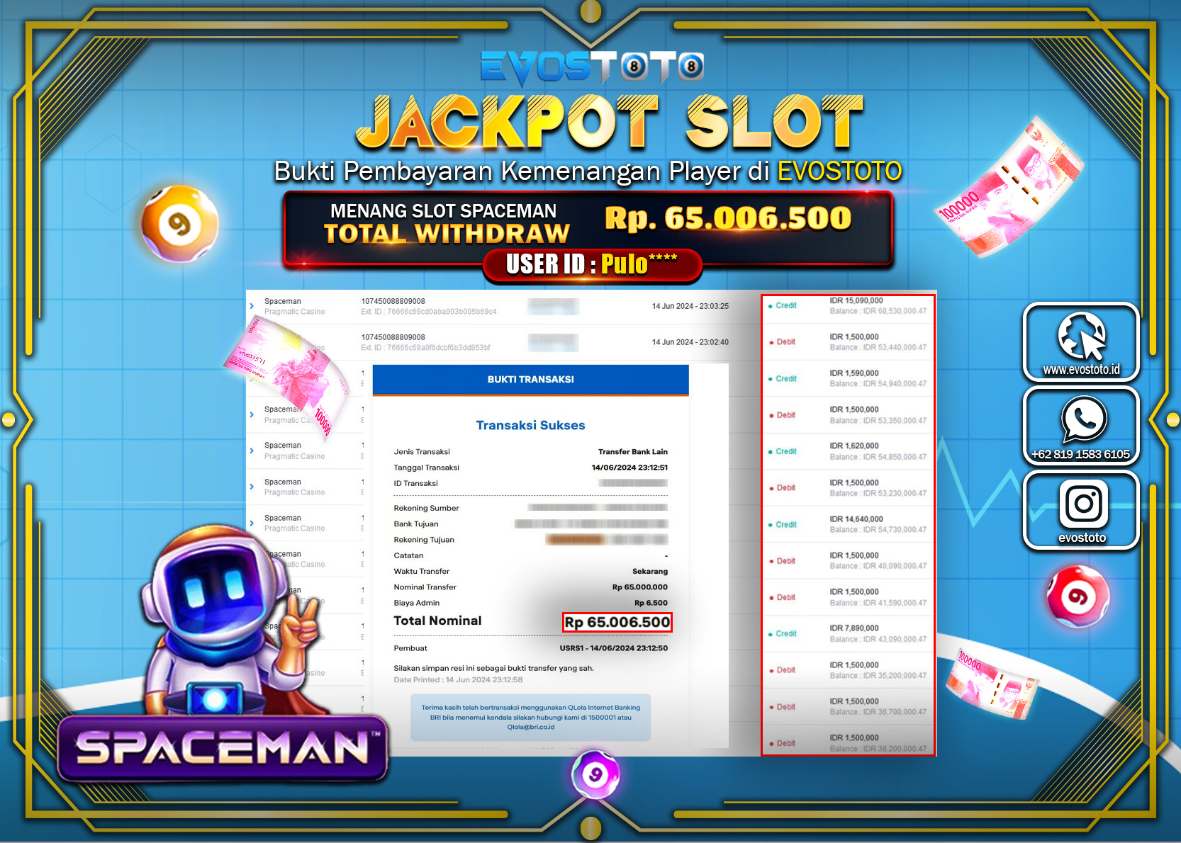 PEMBAYARAN JACKPOT SLOT SPACEMAN 65.000.000 DI BAYAR LANGSUNG !