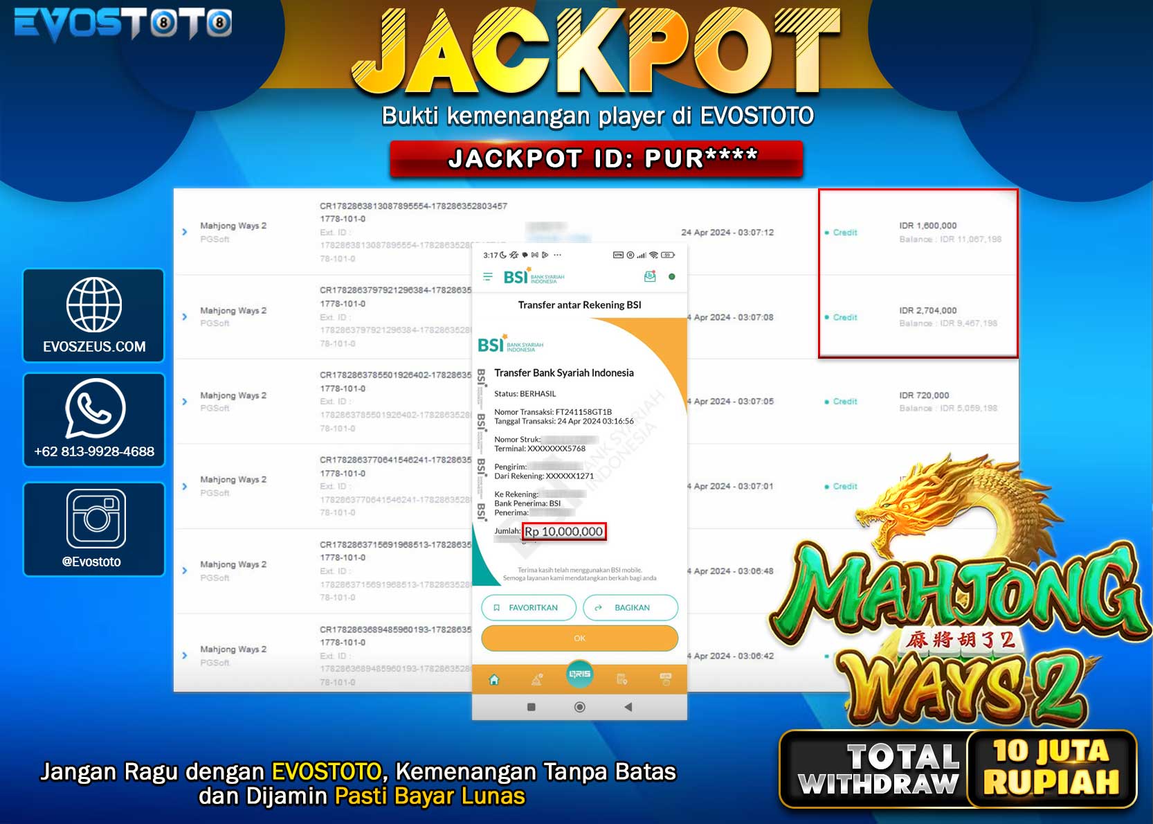 PEMBAYARAN JACKPOT SLOT MAHJONG WAYS 2 10.000.000 DI BAYAR LANGSUNG !