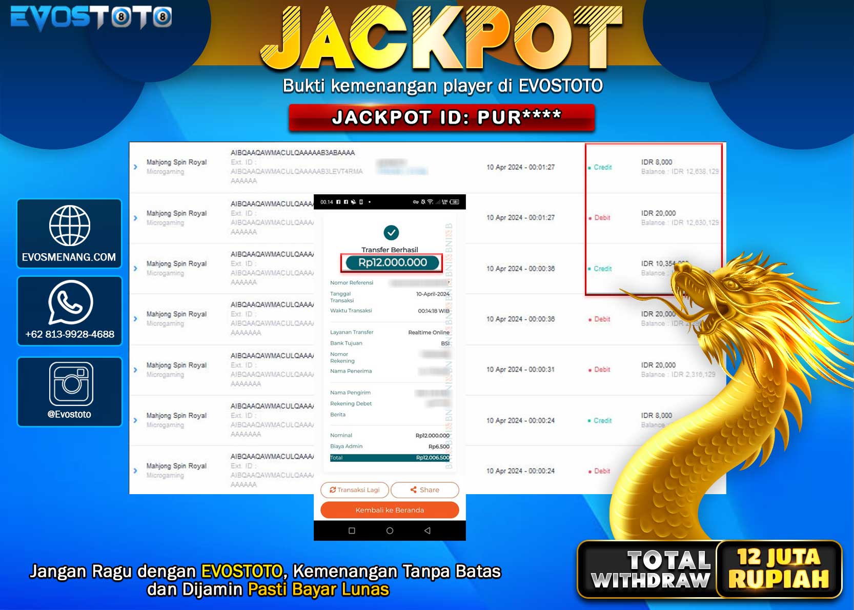 PEMBAYARAN JACKPOT SLOT MAHJONG SPIN ROYAL 12.000.000 DI BAYAR LANGSUNG !