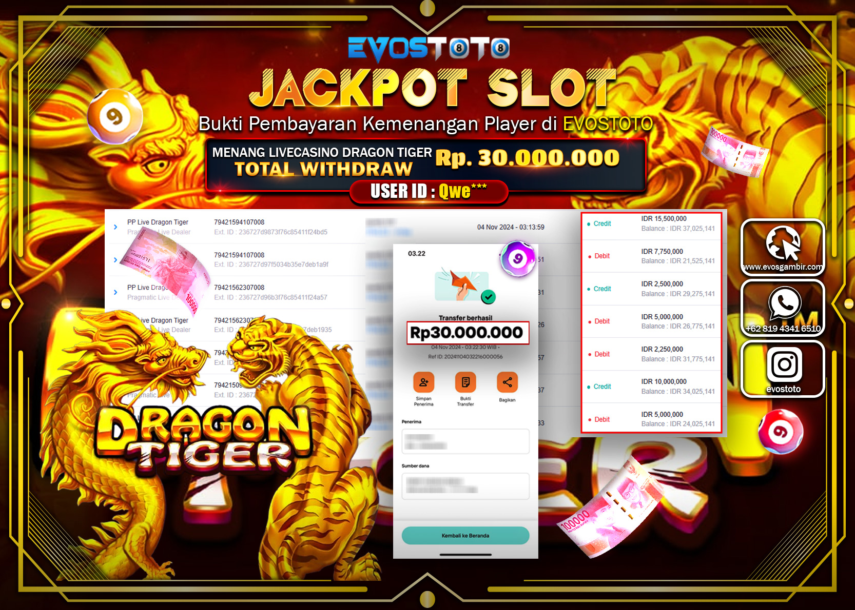 PEMBAYARAN JACKPOT LIVECASINO DRAGON TIGER  30.000.000 DI BAYAR LANGSUNG !