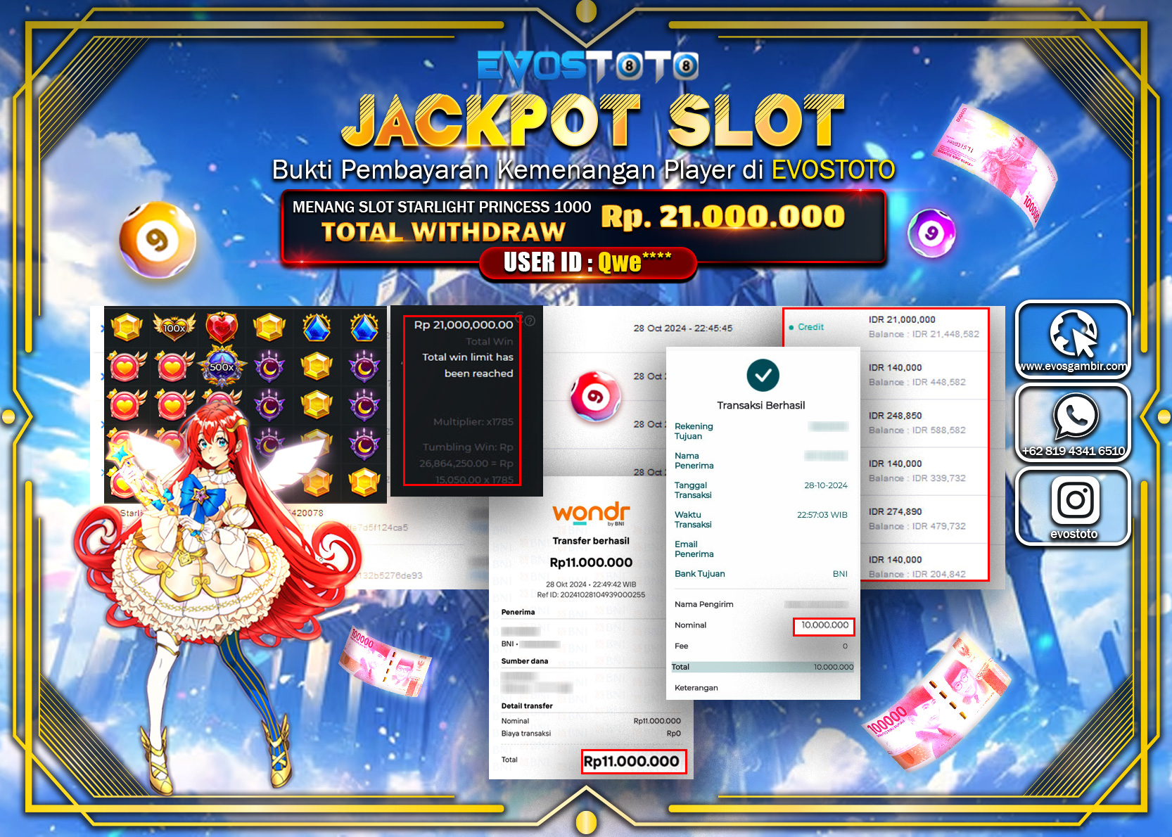 PEMBAYARAN JACKPOT SLOT STARLIGHT PRINCES 1000 21.000.000 DI BAYAR LANGSUNG !