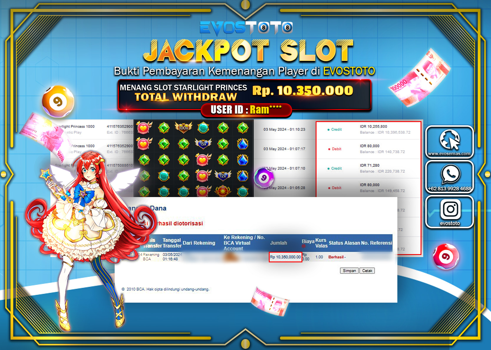 PEMBAYARAN JACKPOT SLOT STARLIGHT PRINCESS 1000 10.350.000 DI BAYAR LANGSUNG !