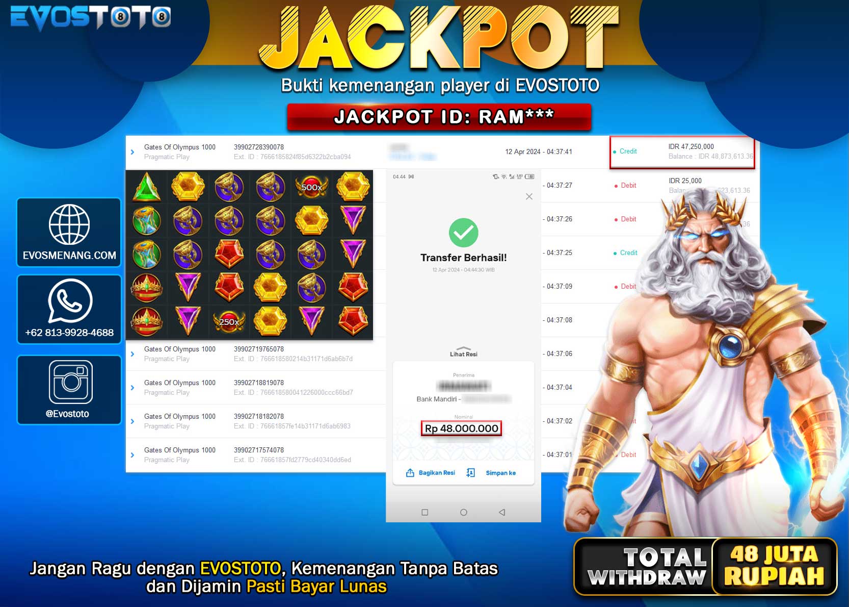 PEMBAYARAN JACKPOT SLOT GATES OF OLYMPUS 1000 48.000.000 DI BAYAR LANGSUNG !