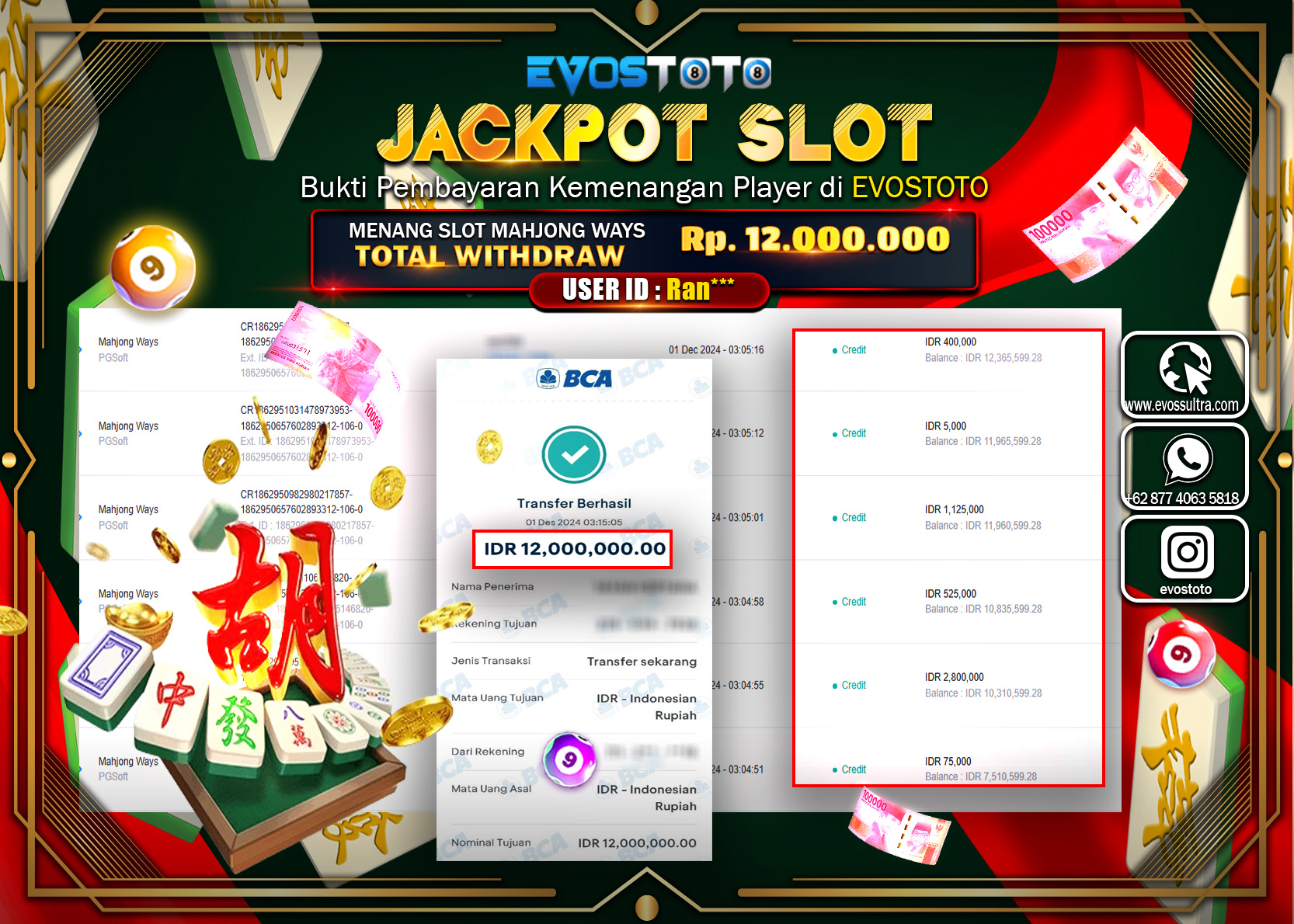 PEMBAYARAN JACKPOT SLOT MAHJONG WAYS  12.000.000 DI BAYAR LANGSUNG !