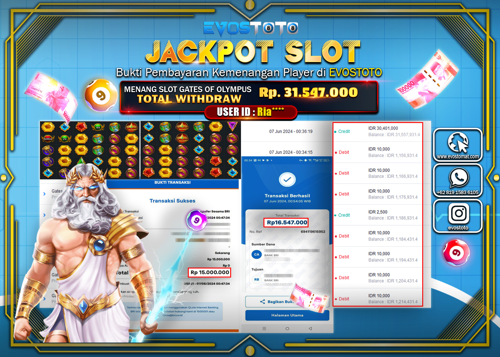 PEMBAYARAN JACKPOT SLOT GATES OF OLYMPUS 31.547.000 DI BAYAR LANGSUNG !