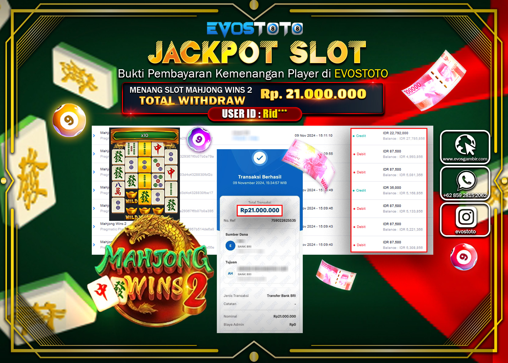 PEMBAYARAN JACKPOT SLOT MAHJONG WINS 2 21.000.000 DI BAYAR LANGSUNG !