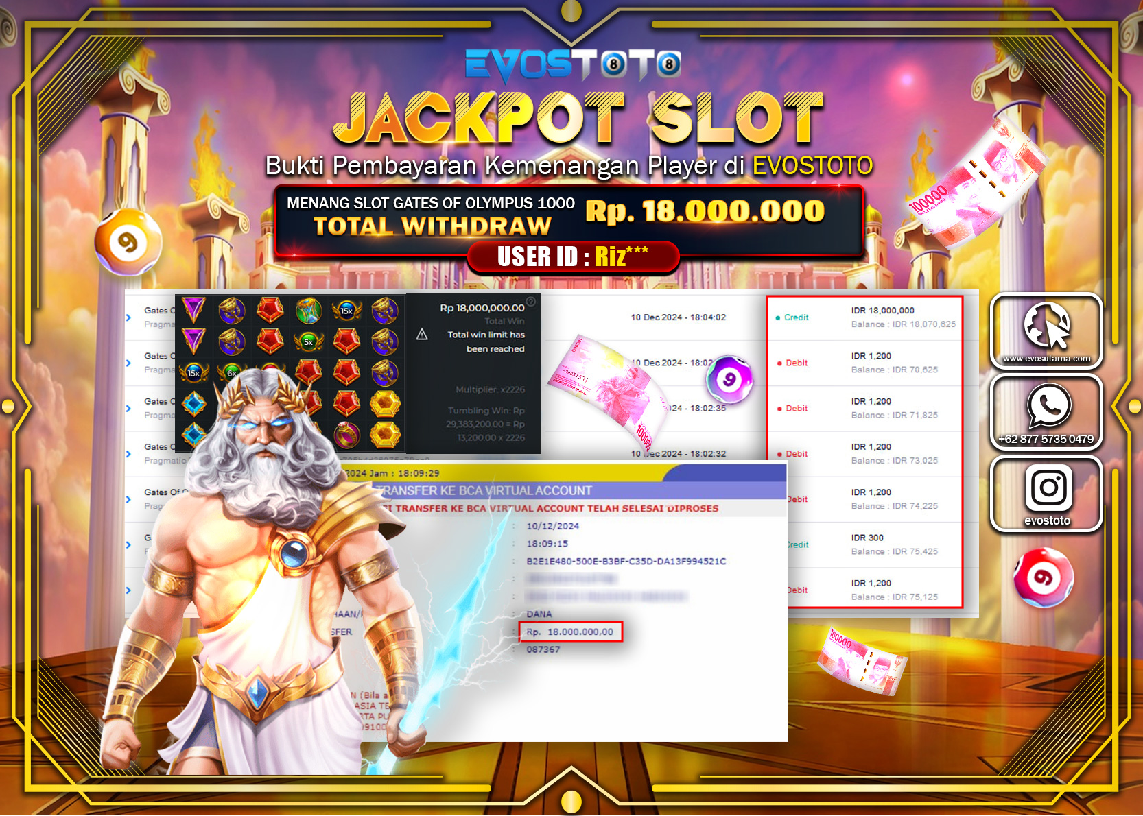 PEMBAYARAN JACKPOT SLOT GATES OF OLYMPUS 1000 Rp18.000.000 DI BAYAR LANGSUNG !