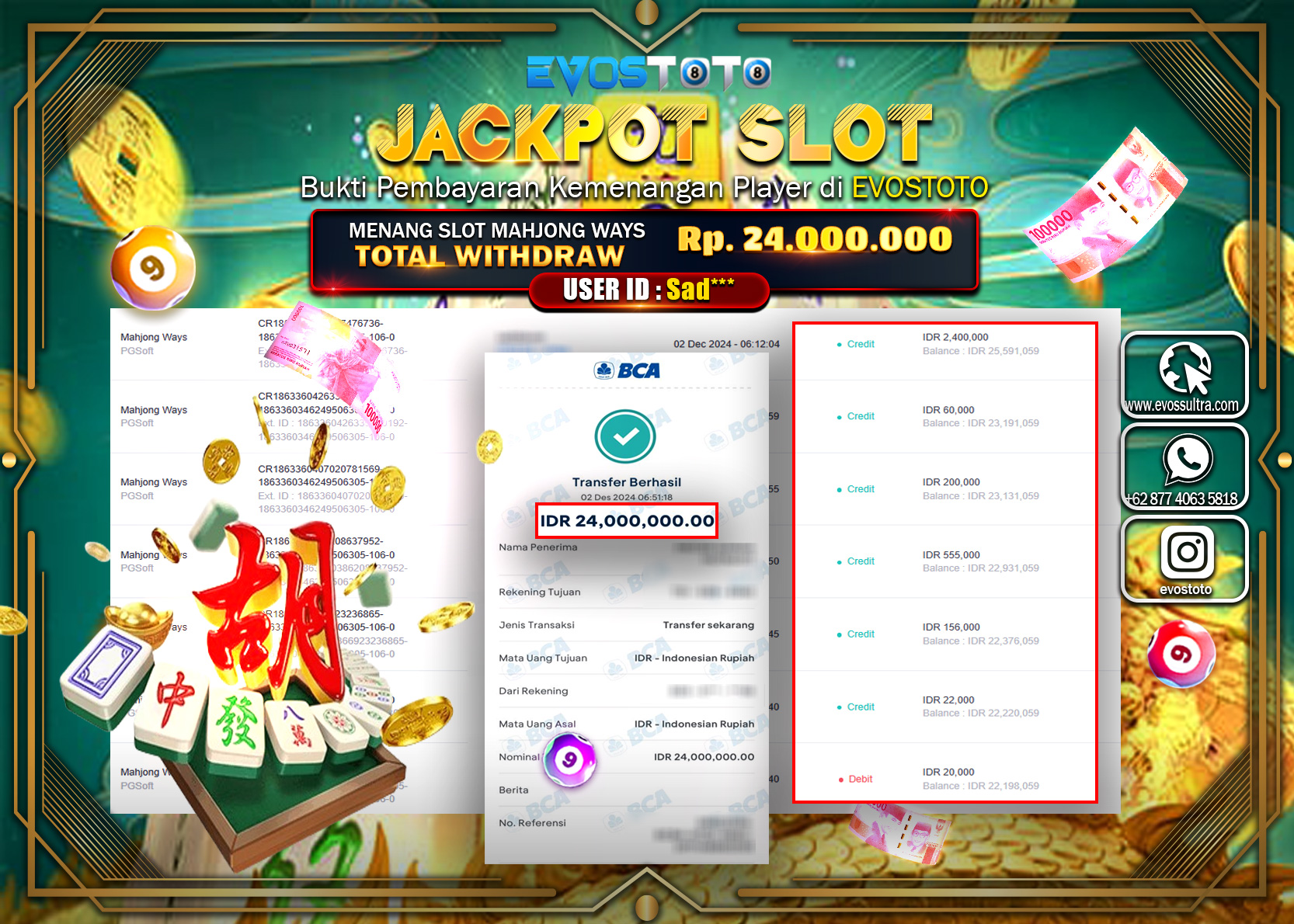 PEMBAYARAN JACKPOT SLOT MAHJONG WAYS 24.000.000 DI BAYAR LANGSUNG !